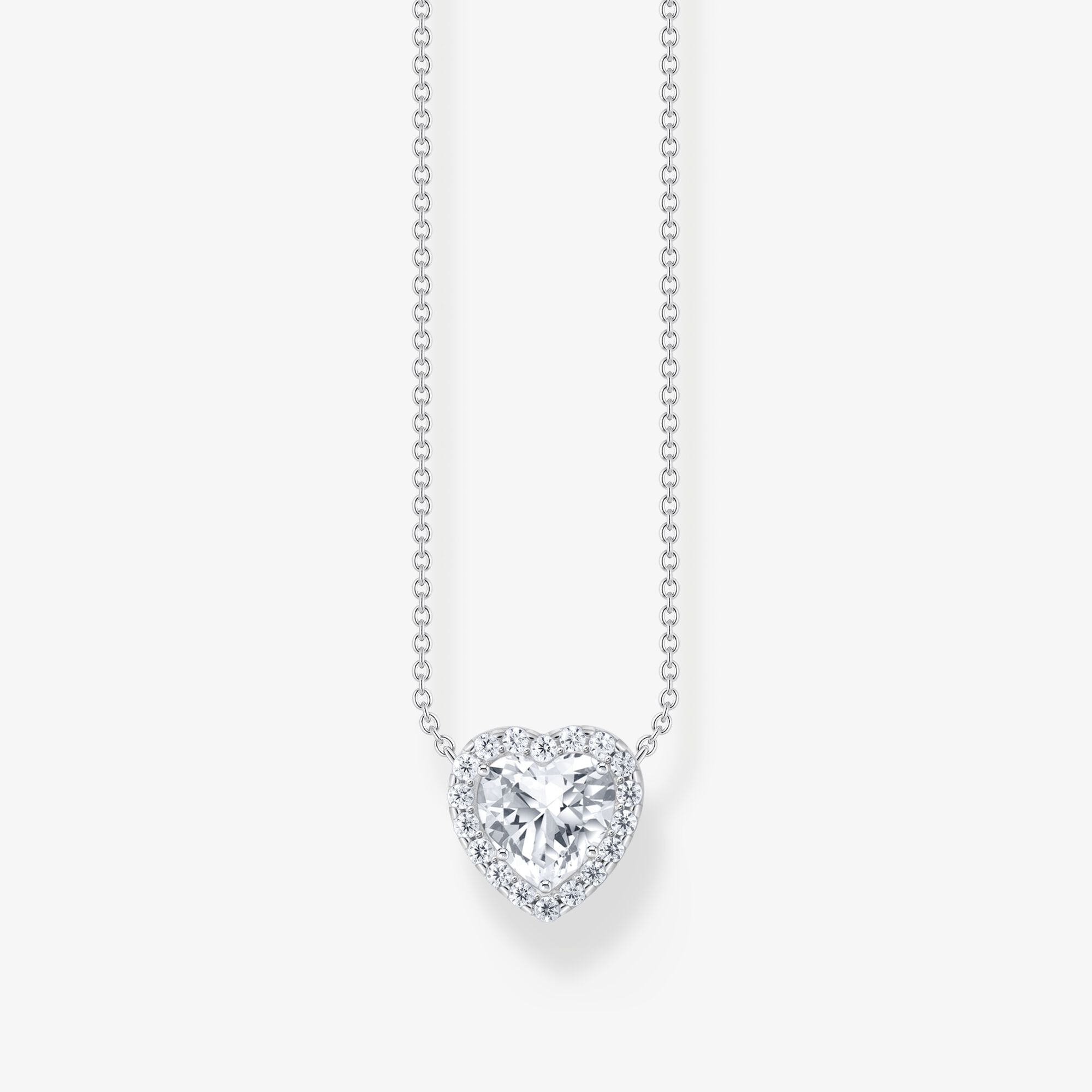THOMAS SABO Collier en argent avec pendentif halo en forme de cœur, Argent sterling, Taille: 45 cm, femme