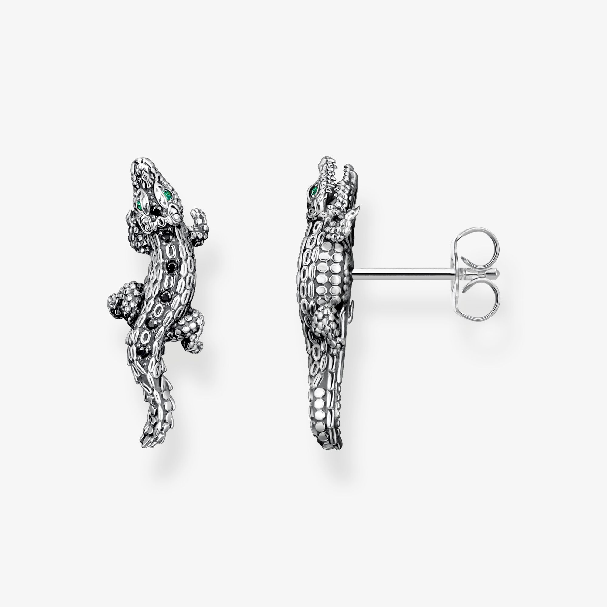 THOMAS SABO Ohrstecker Krokodil mit schwarzen und grünen Steinen Silber geschwärzt, 925 Sterlingsilber geschwärzt, Größe: one size, Unisex