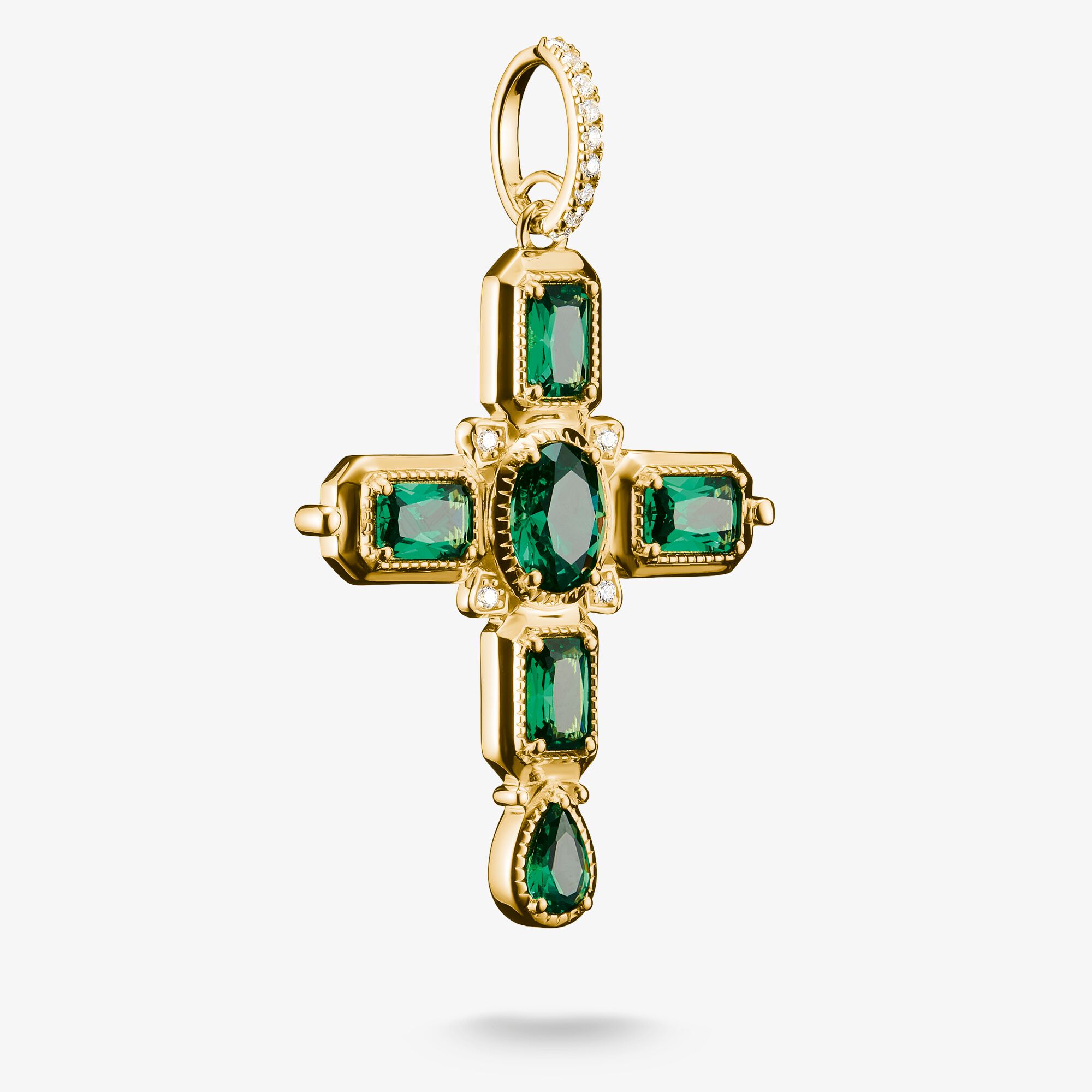 THOMAS SABO Pendentif croix pierres vertes zirconium Plaqué or 18 carats, Argent sterling doré or jaune, Taille: one size, femme