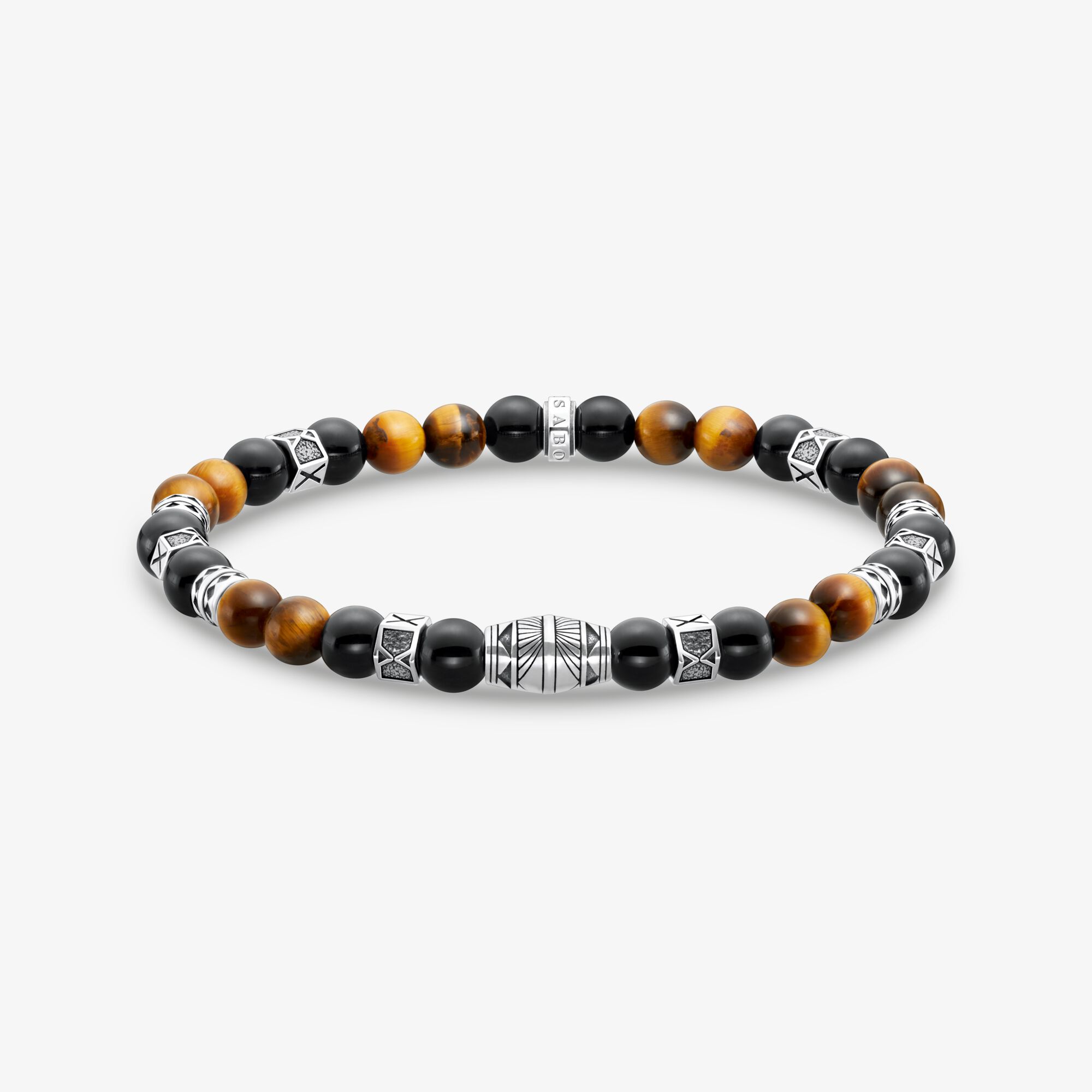 THOMAS SABO Bracelet avec noires beads de onyx et oeil-de-tigre beads argent, Argent Sterling 925‰ noirci , Taille: 17 cm, Unisex