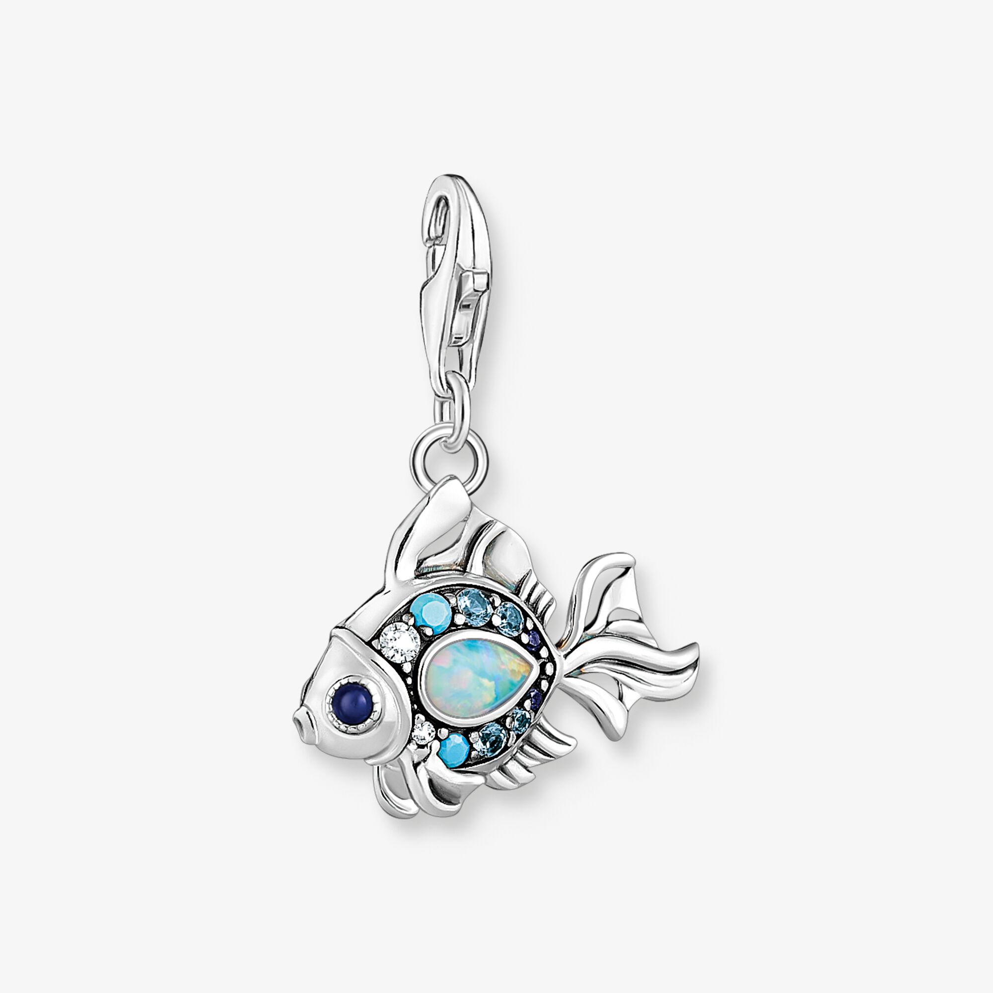 THOMAS SABO Charm-Anhänger Fisch mit blauen Steinen silber, 925 Sterlingsilber geschwärzt, Größe: one size, Damen