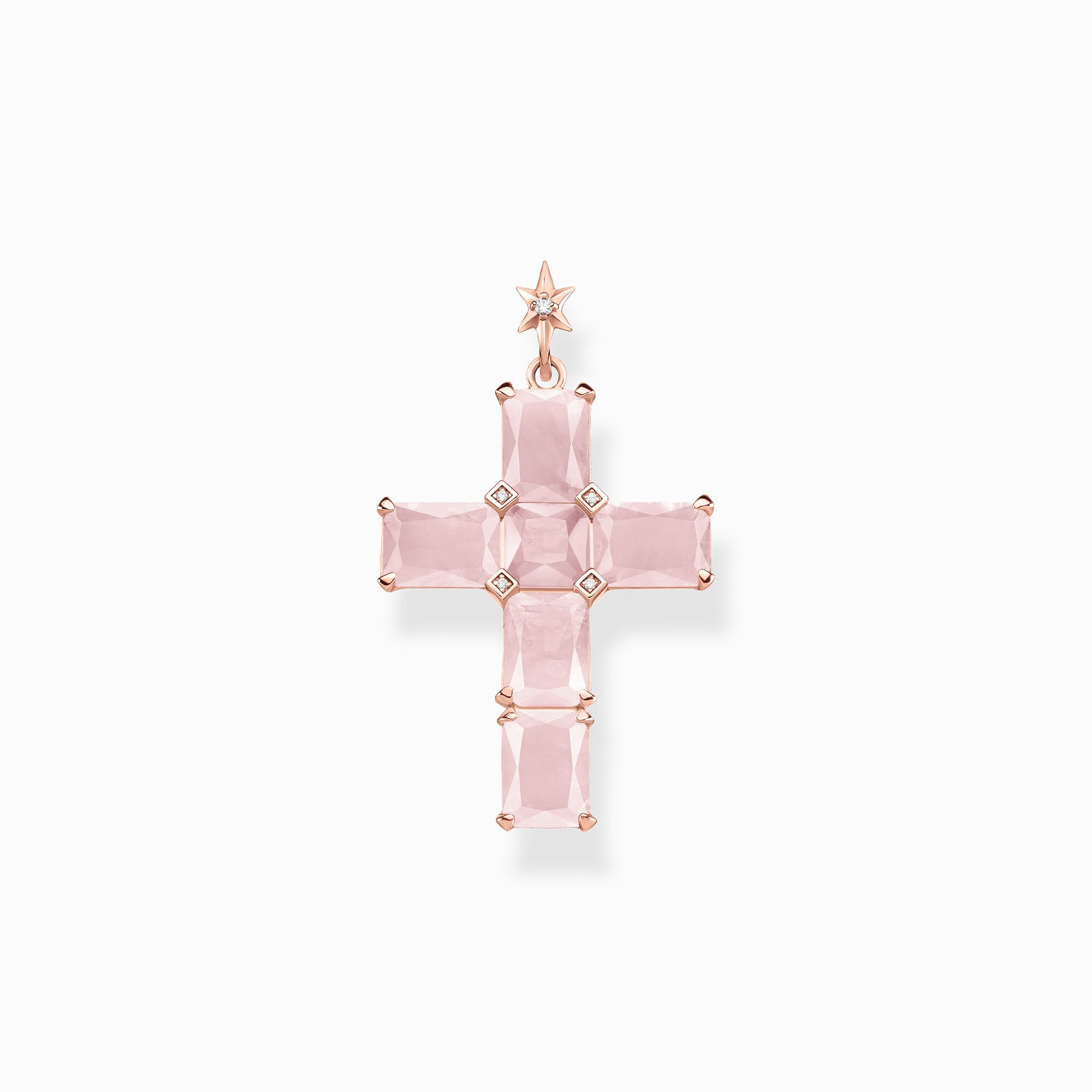Pendant cross with pink stones and star rose gold plated from the  collection in the THOMAS SABO online store