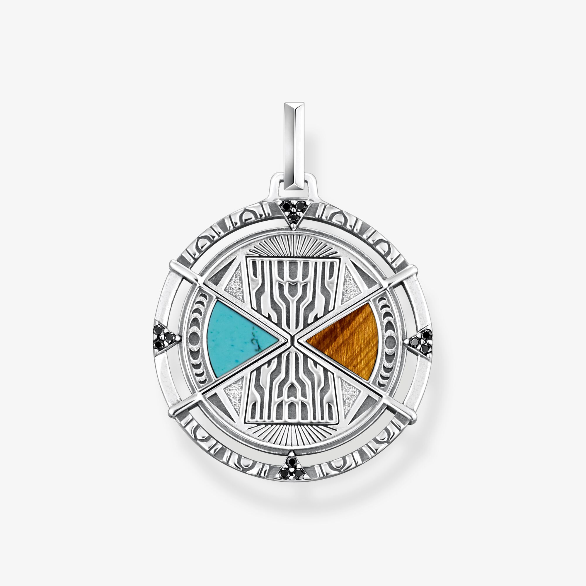 THOMAS SABO Pendentif talisman avec oeil-de-tigre et turquoises argent, Argent Sterling noirci, Taille: one size, Unisex
