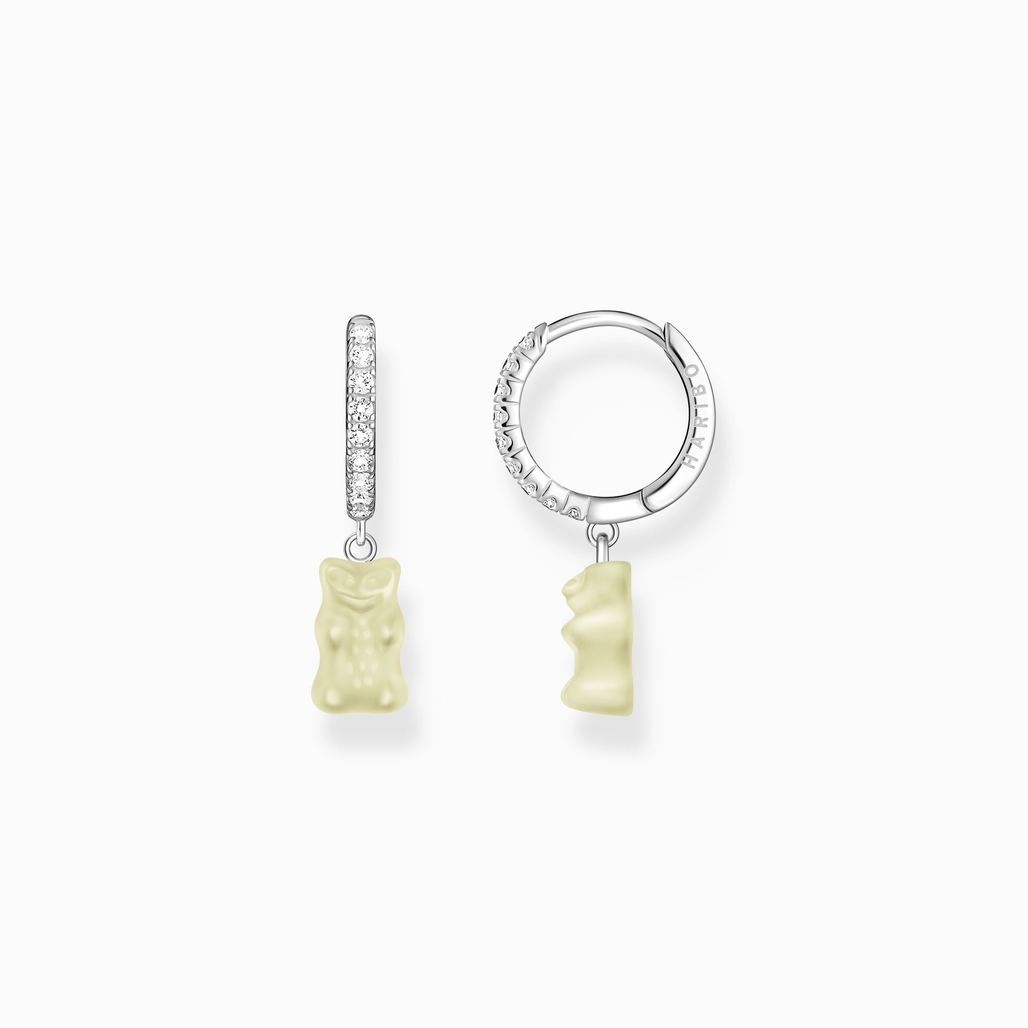 Silver single hoop earring with white goldbears pendant &amp; zirconia from the Charming Collection collection in the THOMAS SABO online store