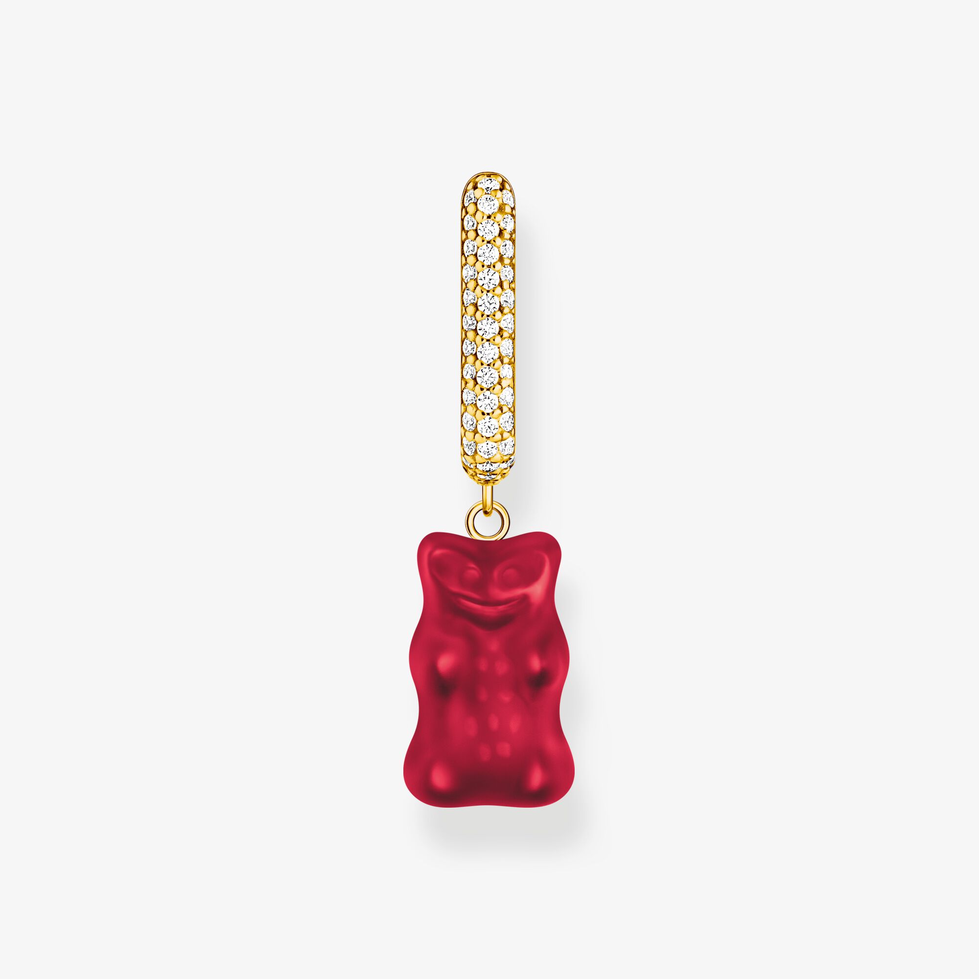 THOMAS SABO Einzel-Creole mit rotem Goldbären-Anhänger in Midiversion und Steinen vergoldet, Sterlingsilber Gelbgold vergoldet, Größe: one size, Damen