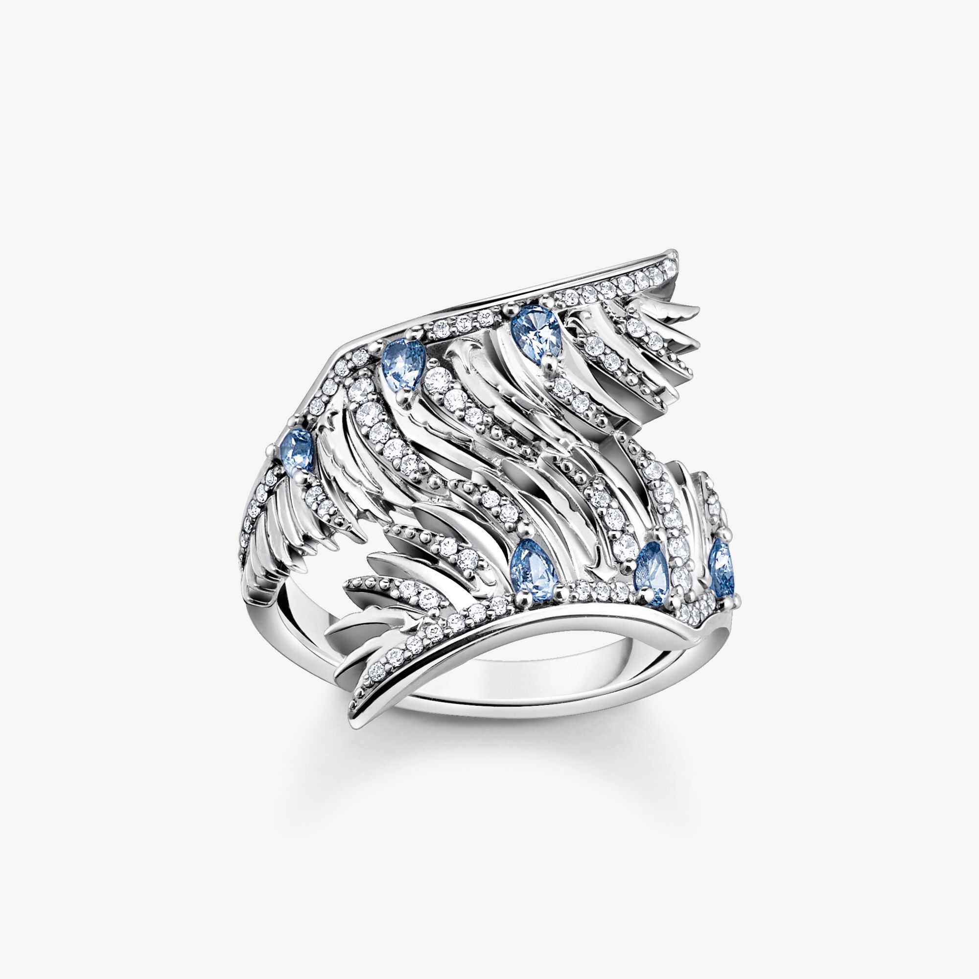 THOMAS SABO Ring Phönix-Flügel mit blauen Steinen silber, Sterlingsilber, Größe: 52, Damen