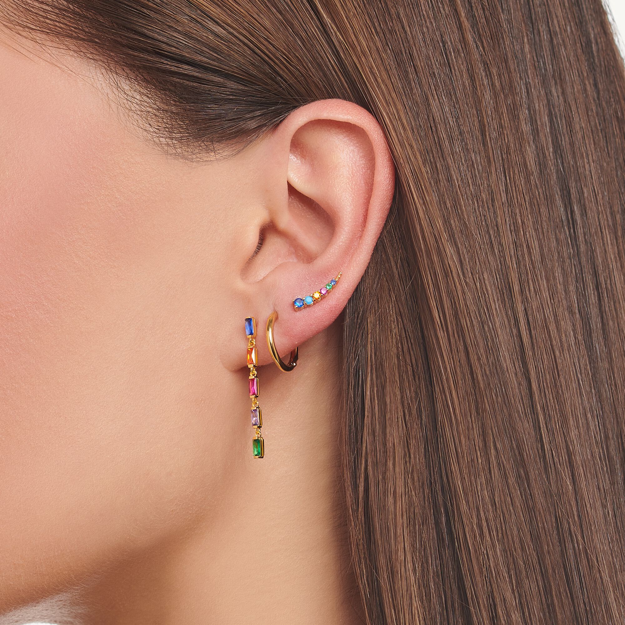Single ear stud, SABO stones | rainbow-coloured THOMAS
