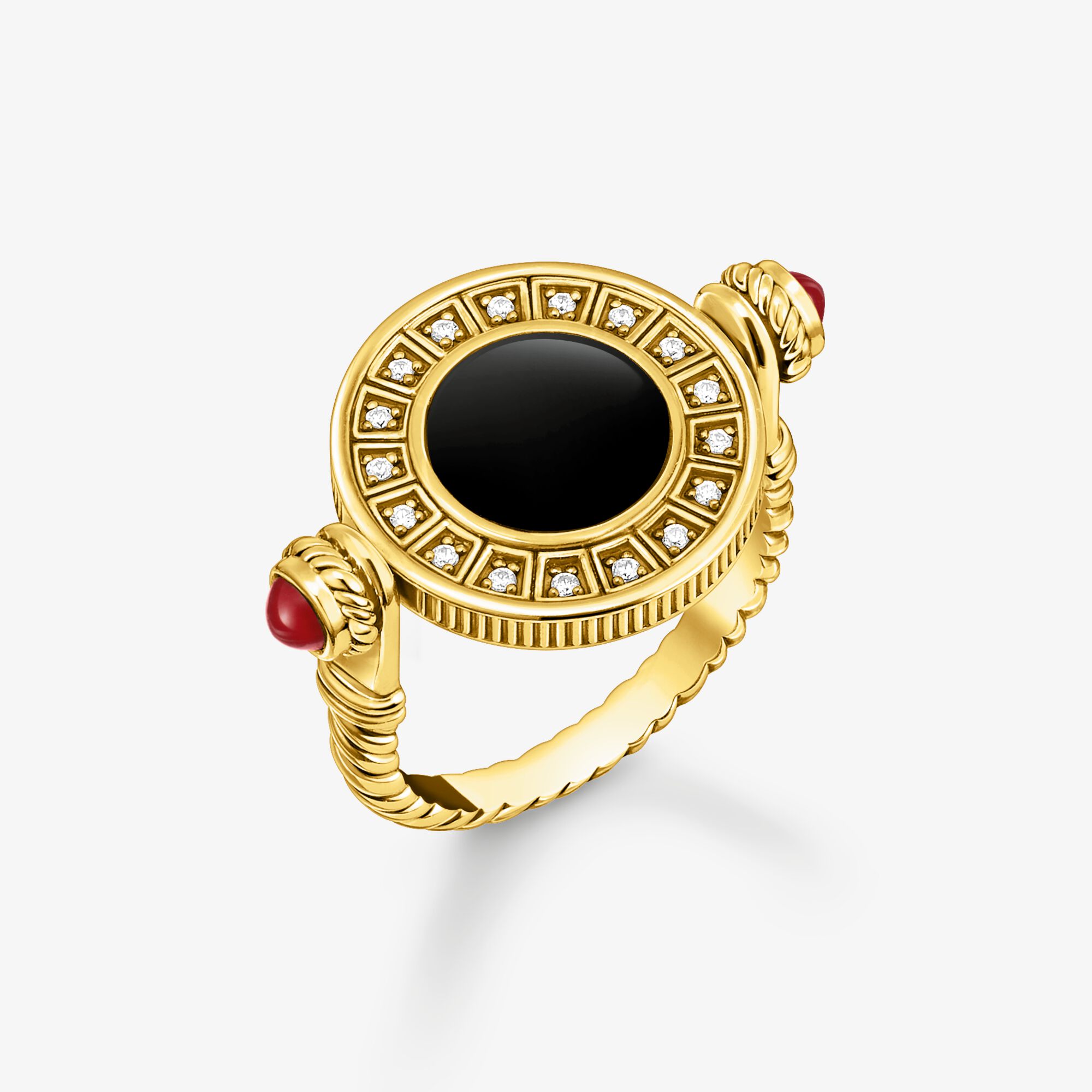 THOMAS SABO Ring drehbar mit schwarzem Onyx und weißen Steinen vergoldet, 522, Größe: 54, Damen
