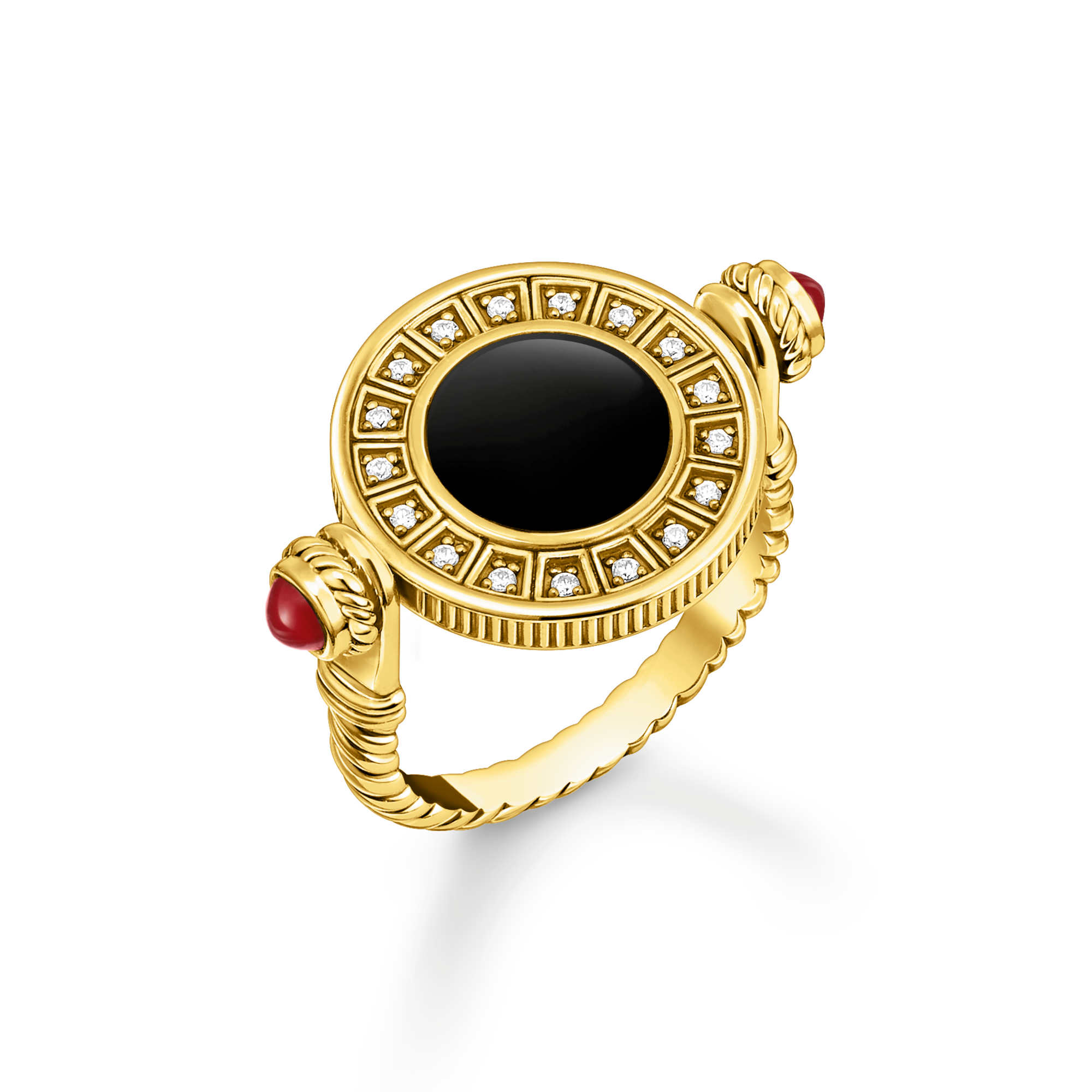 Rotatable Coin Ring with Black Onyx and White Zirconia Stones