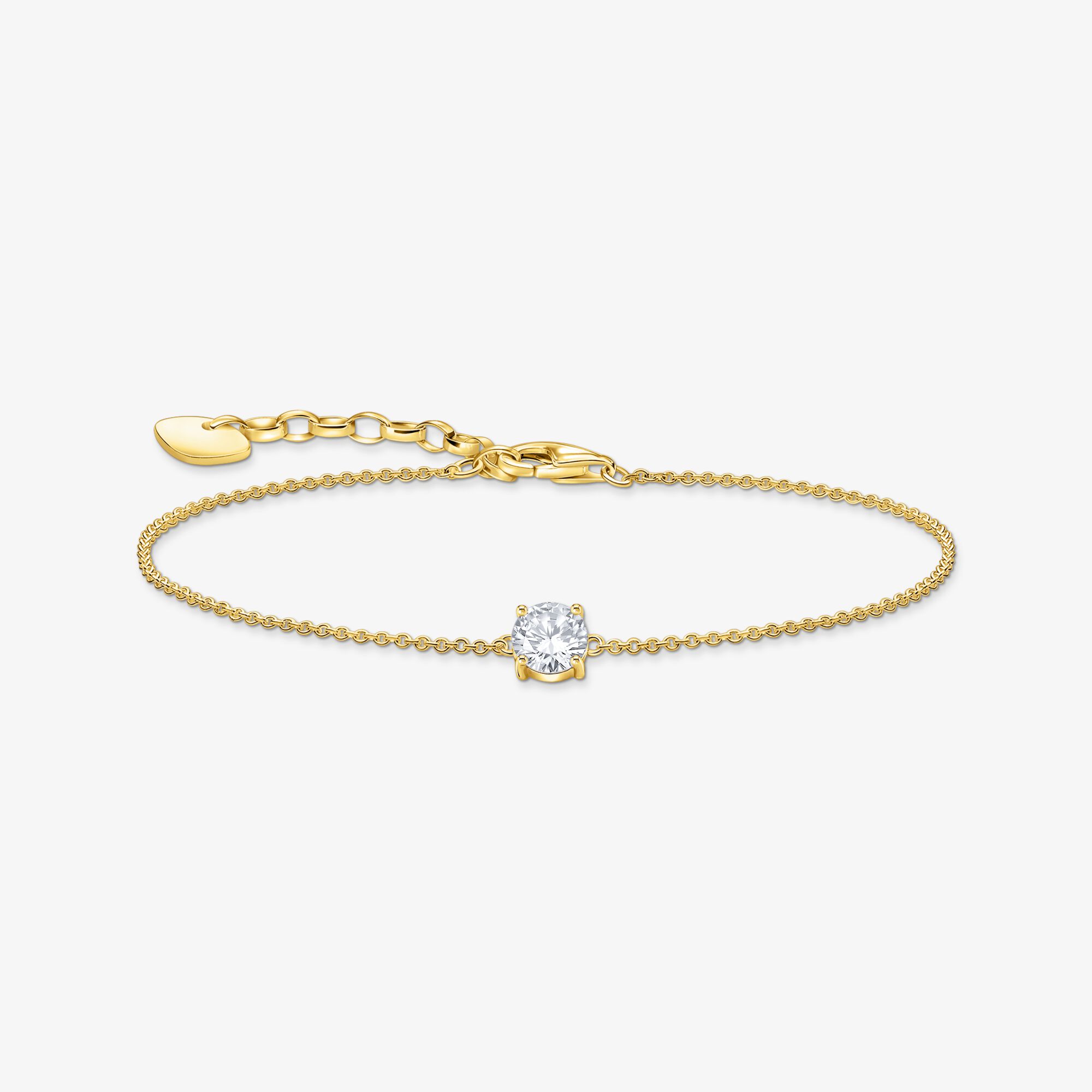 THOMAS SABO Armband mit weißem Zirkonia-Anhänger vergoldet, Sterlingsilber Gelbgold vergoldet, Größe: 19 cm, Damen