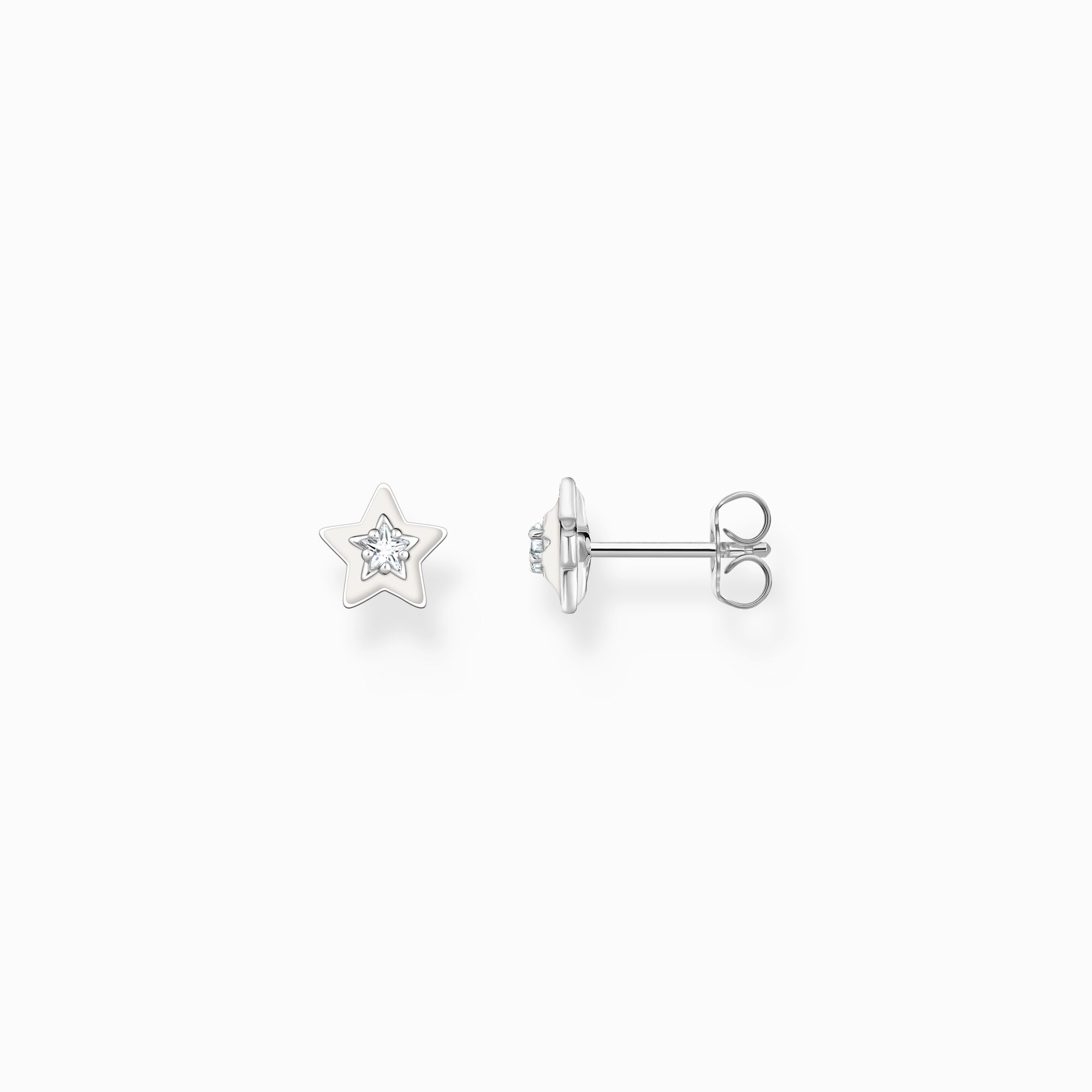 Ohrstecker Stern mit weißen Steinen und weißer Kaltemaille Silber | THOMAS  SABO