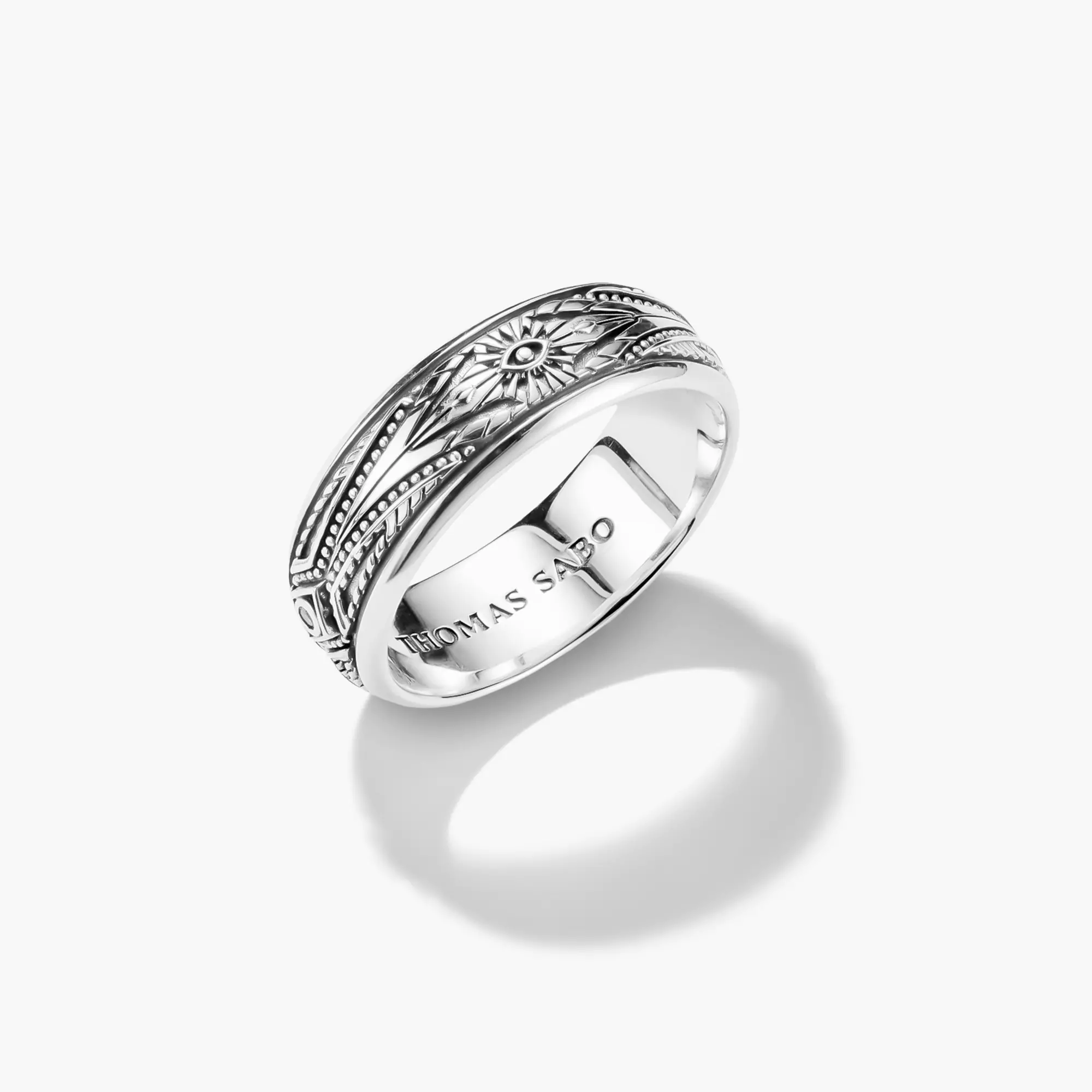 Silver Ring with Engravings and White Zirconia Stones Elyndra