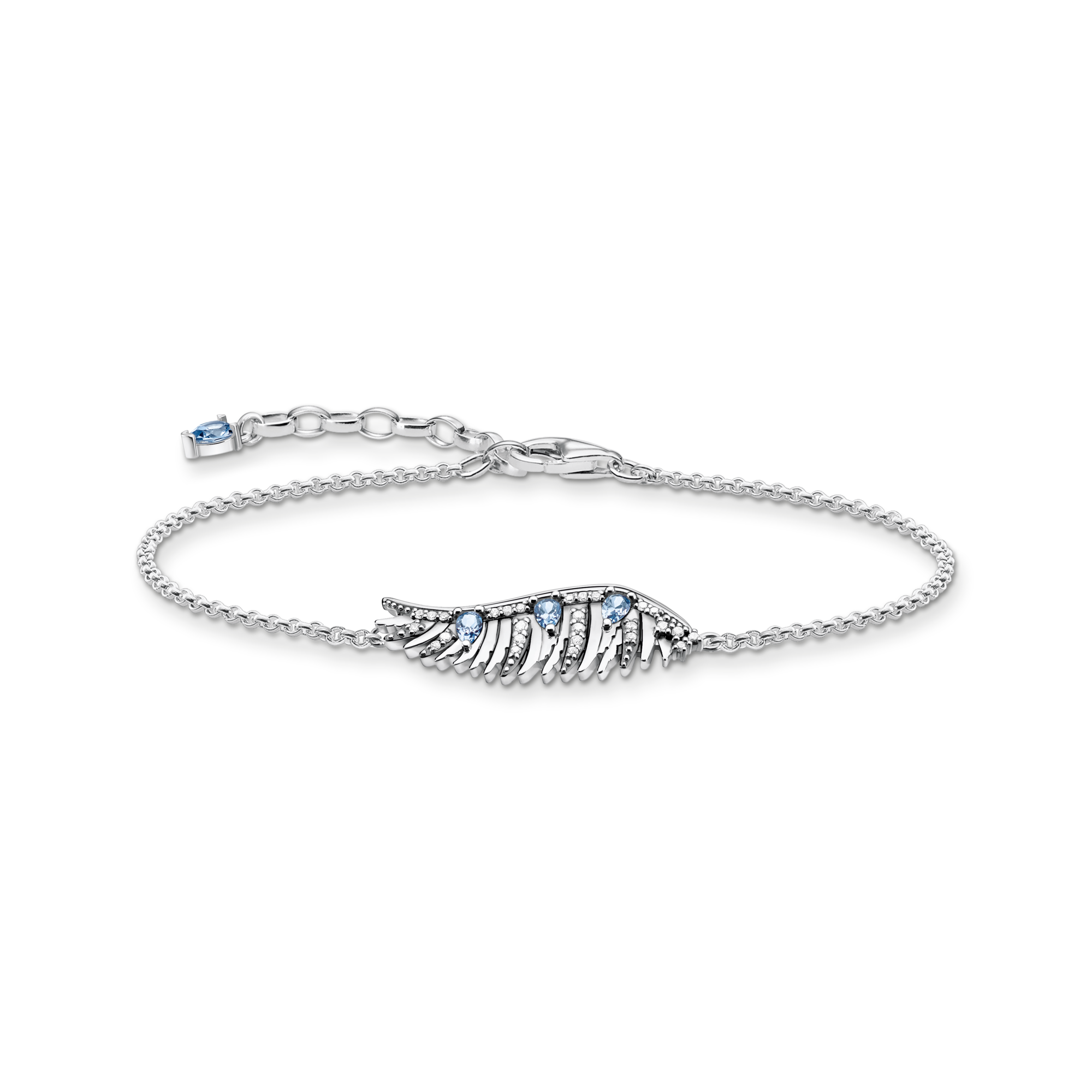 Phoenix Wing Silver Bracelet with Blue Zirconia Stones