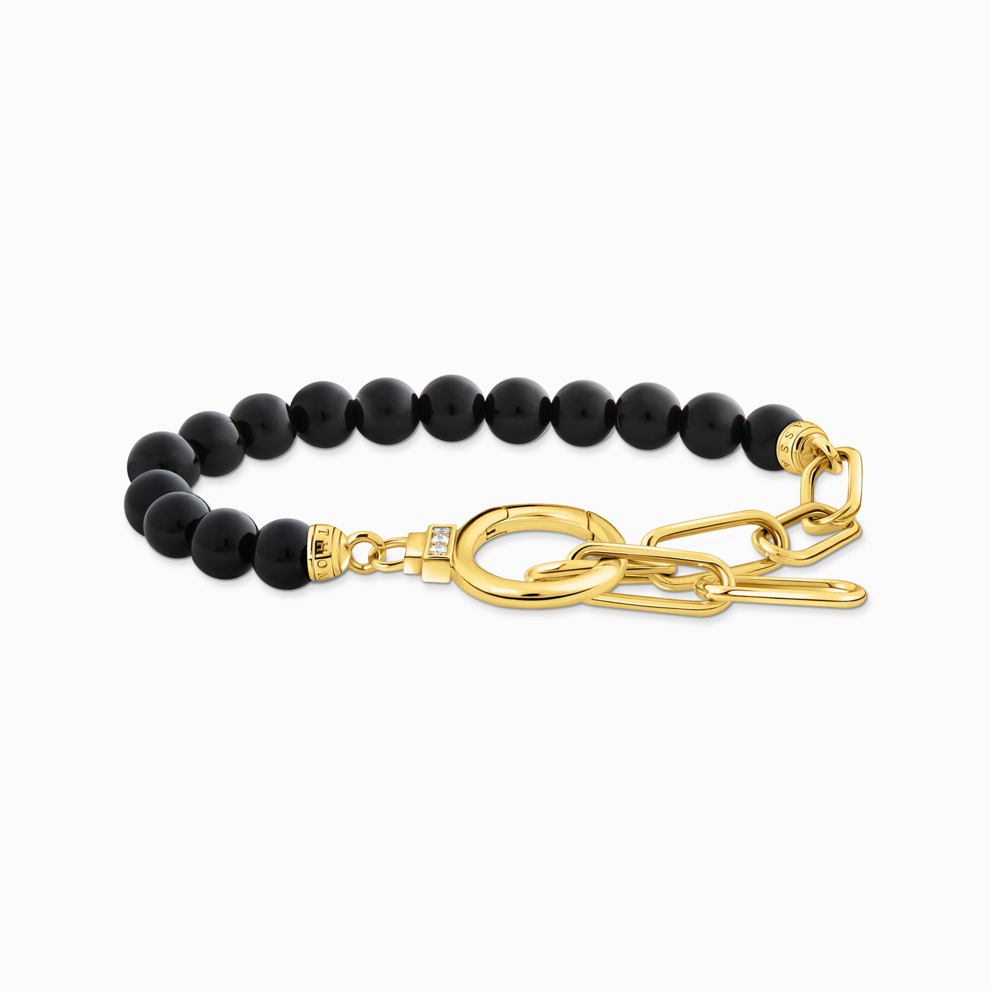 Yellow-gold plated bracelet with onyx beads and white zirconia from the  collection in the THOMAS SABO online store