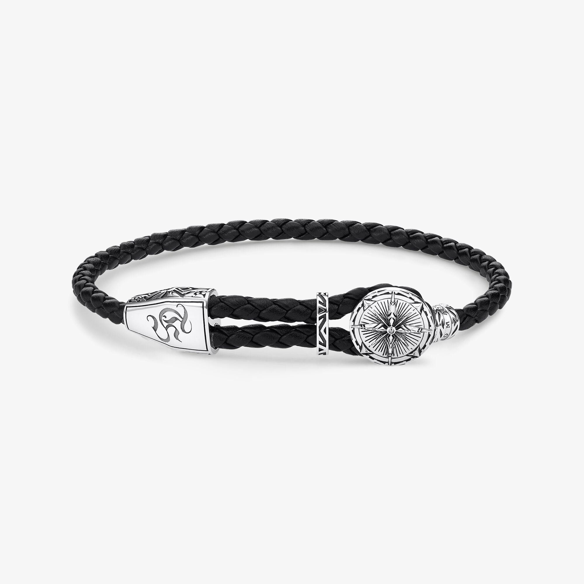 THOMAS SABO Bracelet cuir boussole Argent sterling | Cuir, Taille: L25V, Unisex