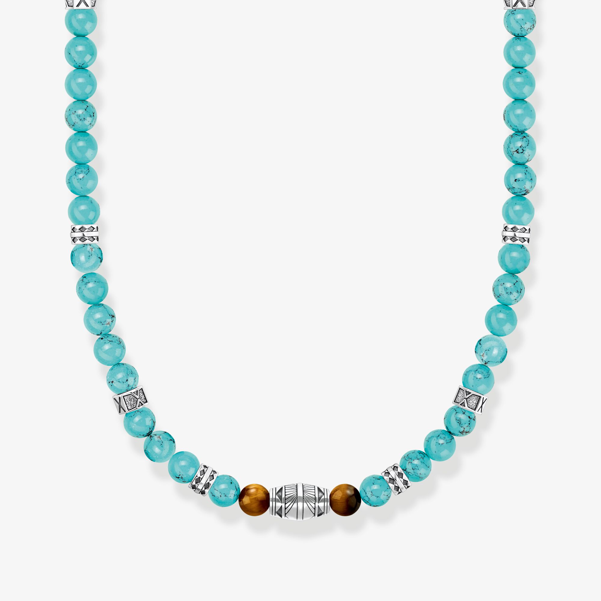 THOMAS SABO Halsband med turkosa beads och tigeröga beads silver, 925 sterlingsilver svärtat, Storlek: 50 cm, Unisex