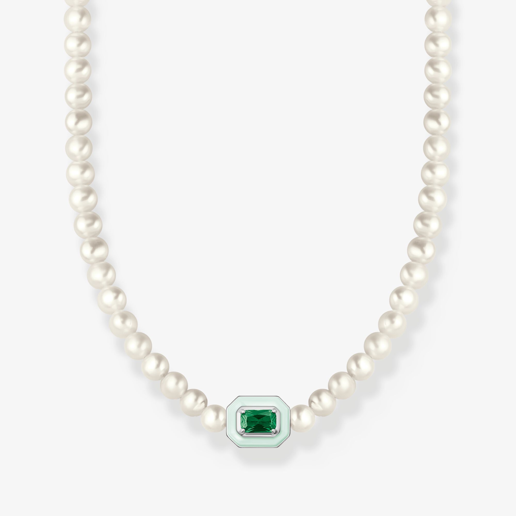 THOMAS SABO Choker avec perles blanches et pierre verte, Argent sterling, Taille: 42 cm, femme