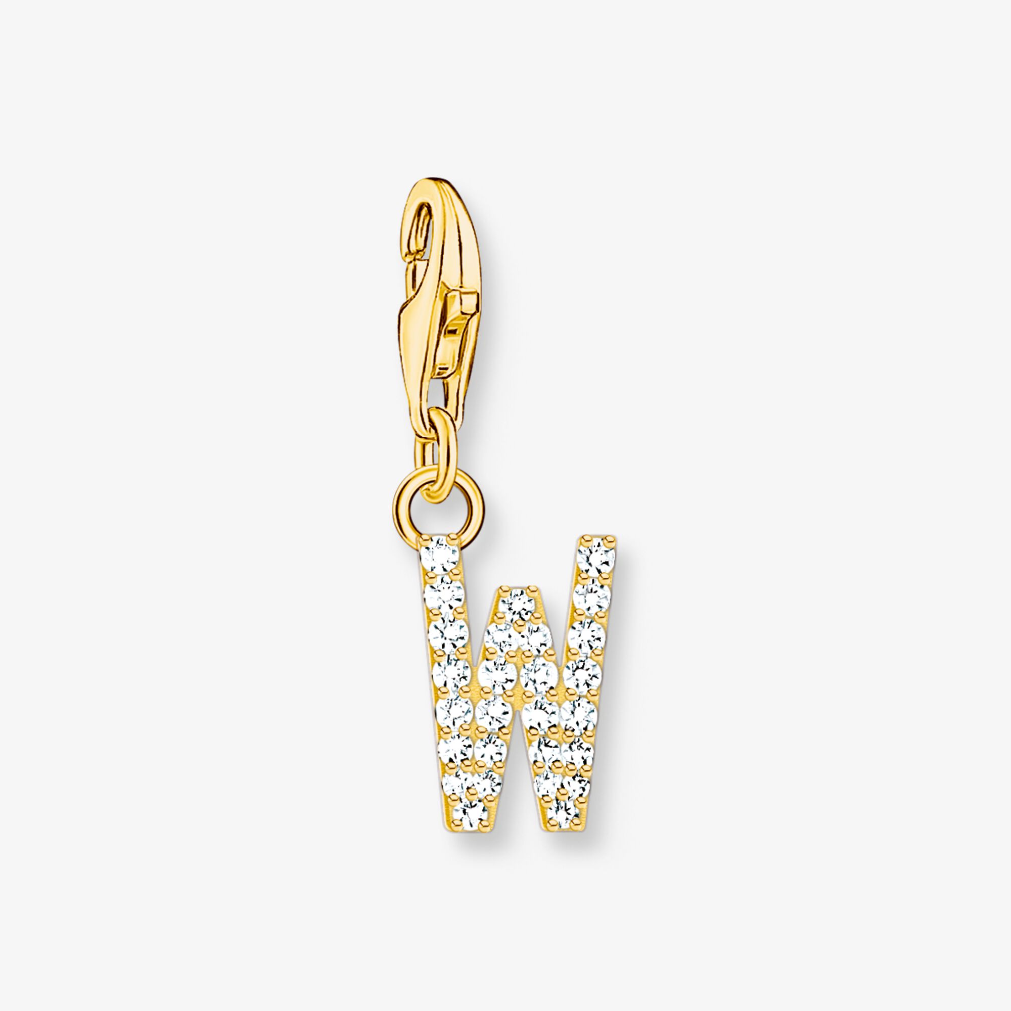 THOMAS SABO Pendentif Charm lettre W avec pierres blanches plaqué or Argent sterling doré or jaune, Taille: one size, pour femme