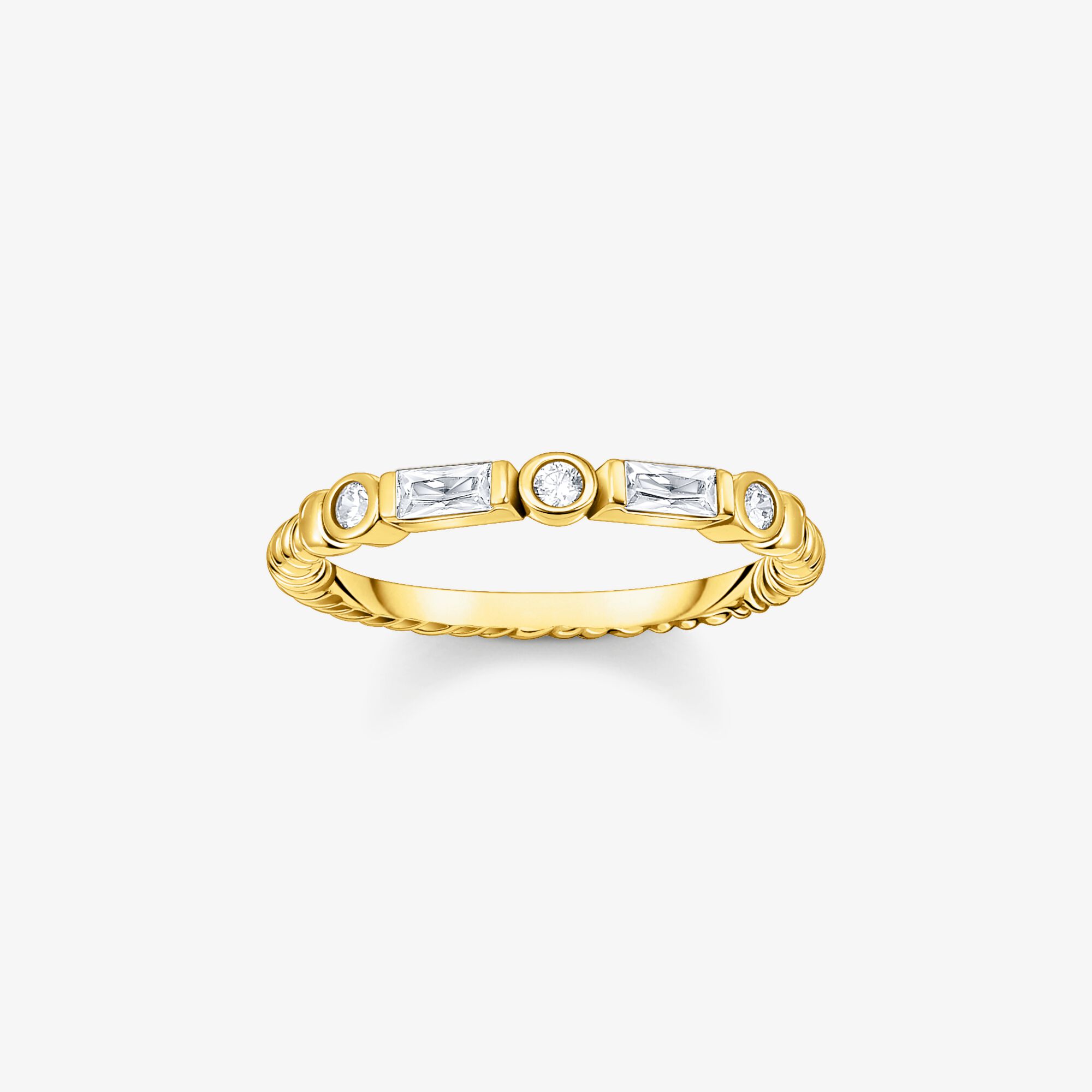 THOMAS SABO Bague ruban maille corde avec pierres blanches plaqué or, Argent sterling doré or jaune, Taille: 50, femme