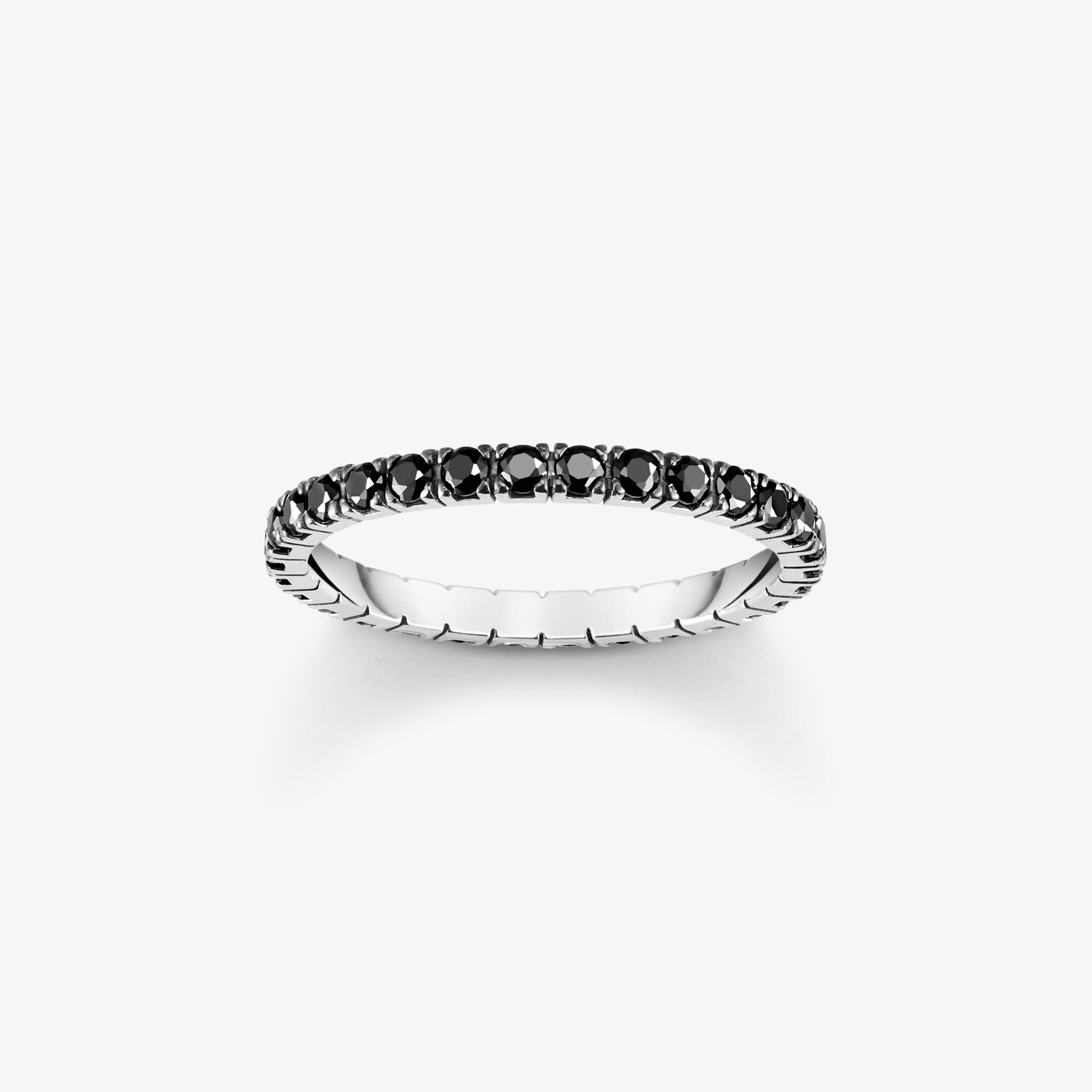 THOMAS SABO Bague en argent au design délicat avec zircon noir, Argent sterling, Taille: 60, femme