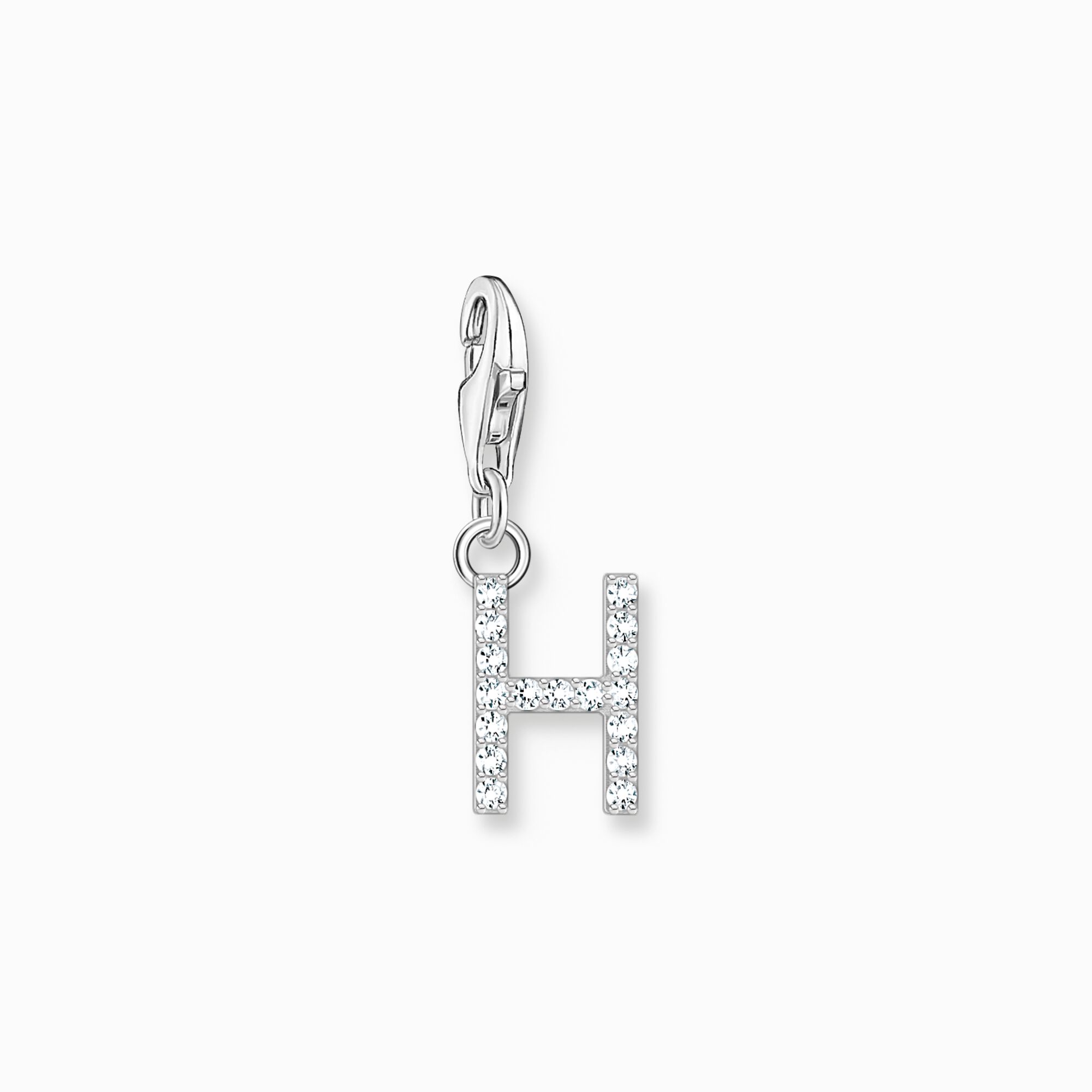 Charm-h&auml;ngsmycke bokstaven H med vita stenar silver ur kollektionen Charm Club i THOMAS SABO:s onlineshop
