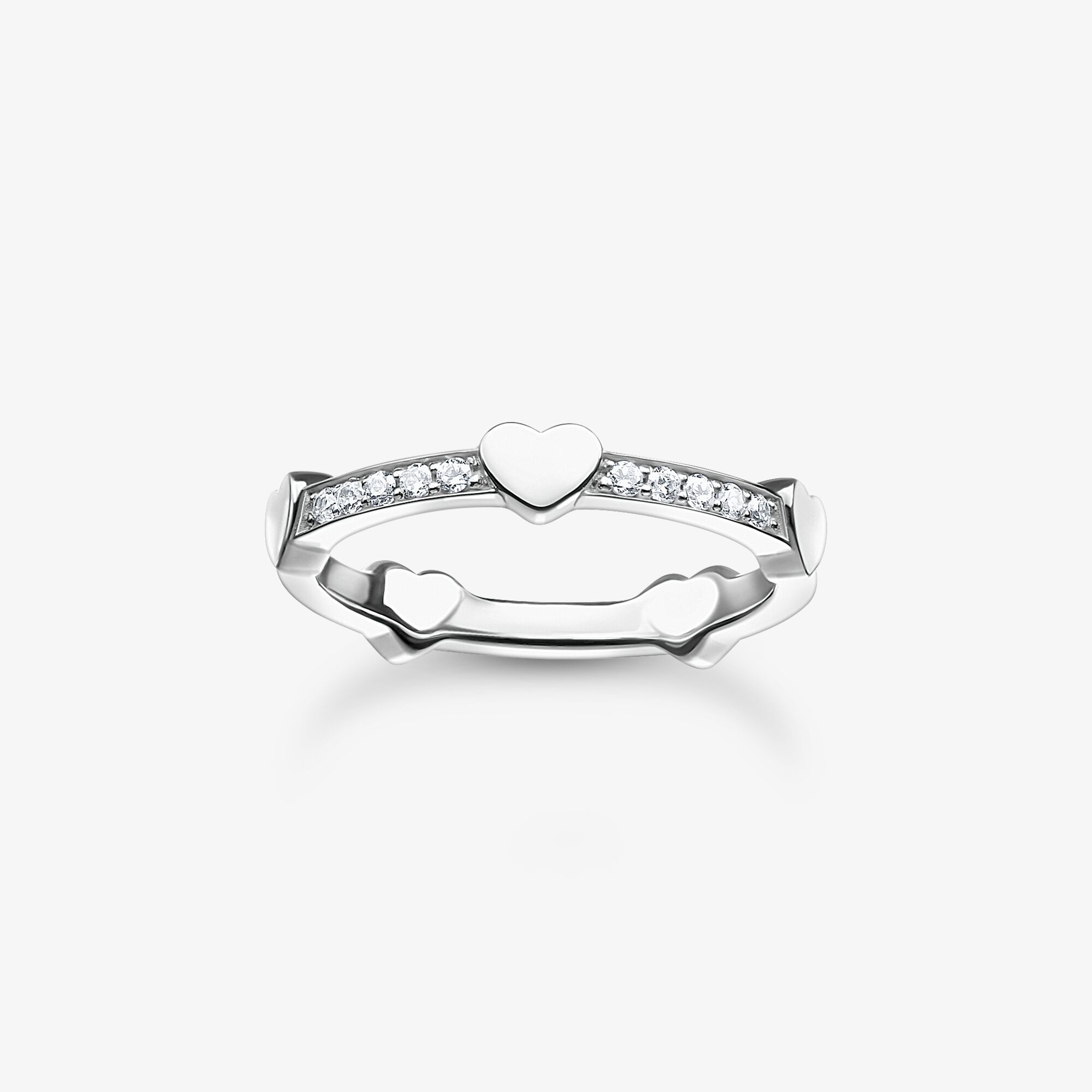 THOMAS SABO Bague pavé avec cœurs argent, Argent sterling, Taille: 52, femme