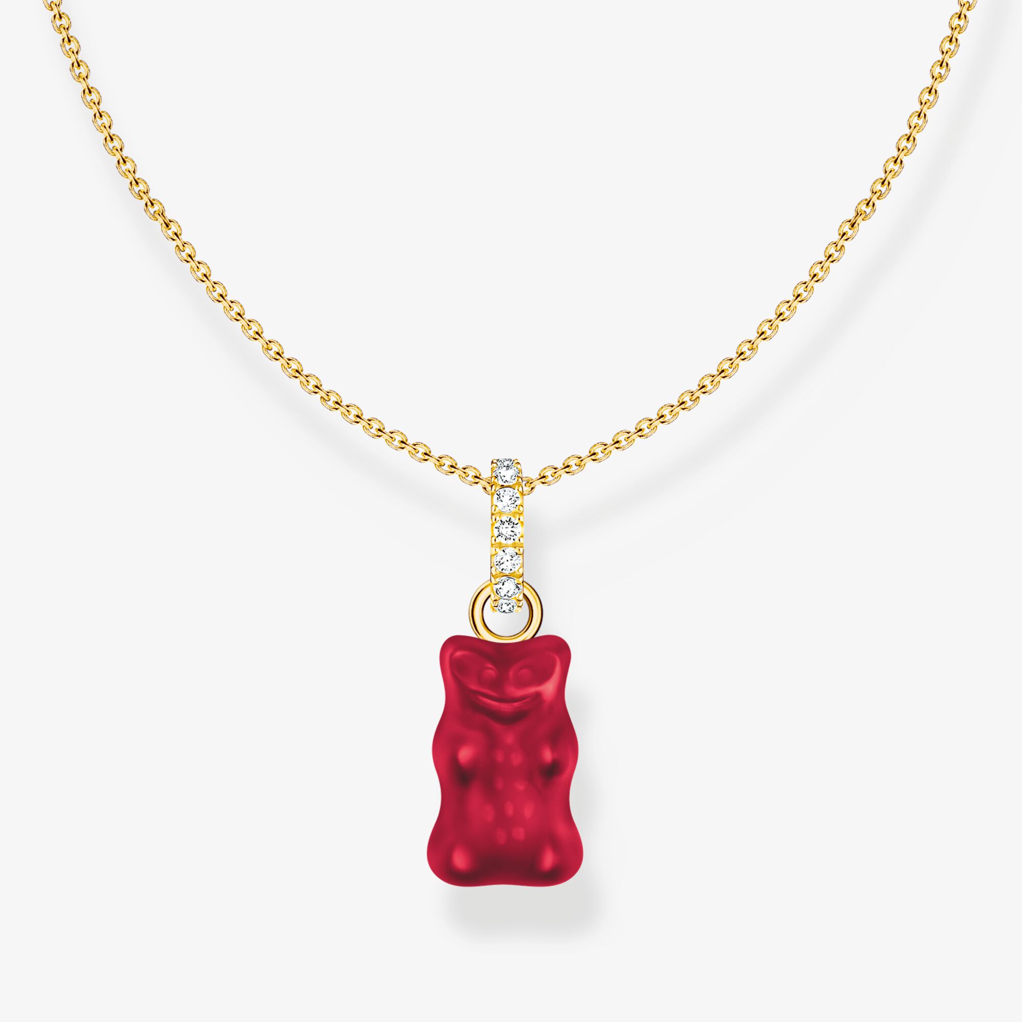 THOMAS SABO Chaîne avec breloque Ours d’or rouge et pierres, dorée, Argent sterling doré or jaune, Taille: 45 cm, femme