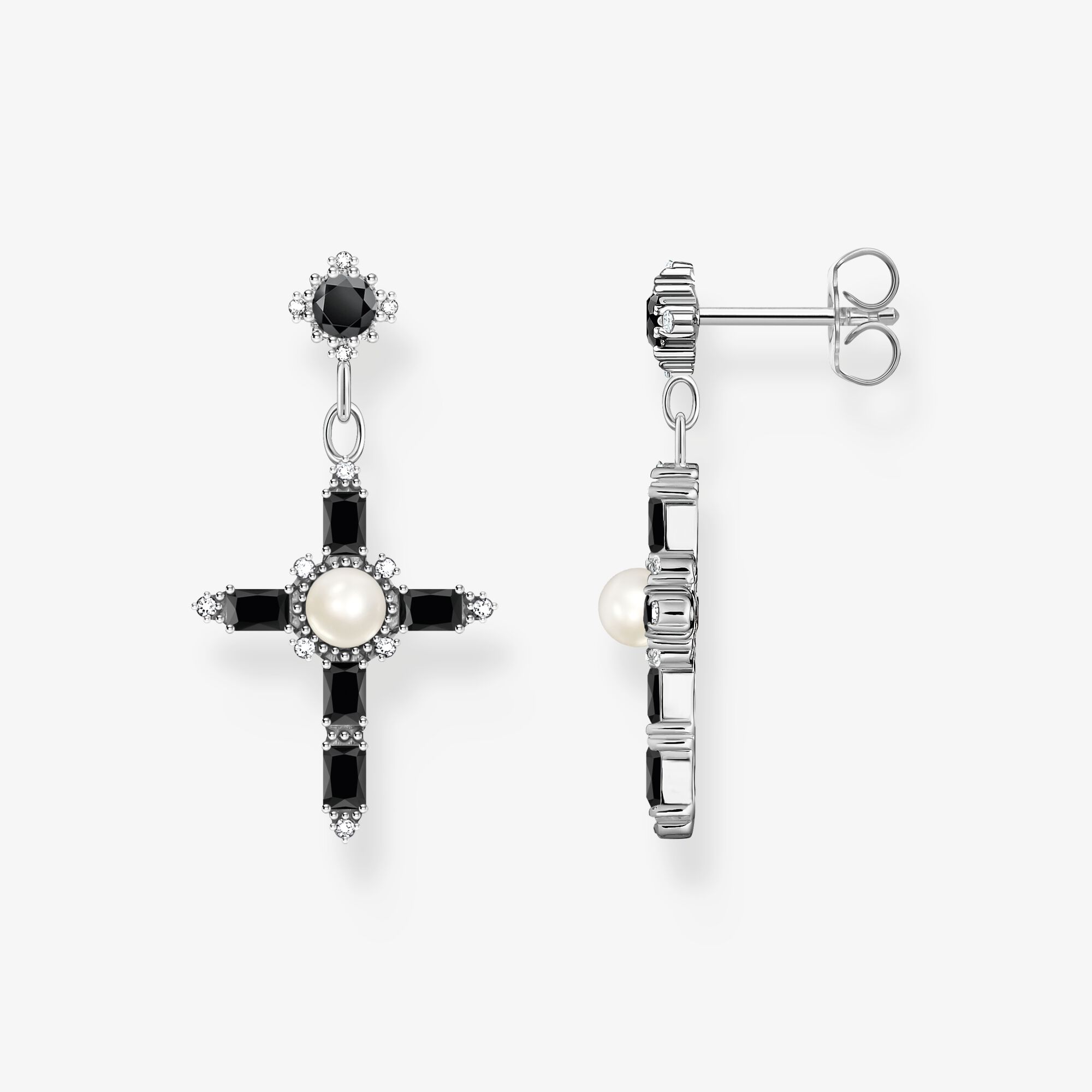 THOMAS SABO Ohrringe Kreuz Cross Romance schwarz Silber, Sterlingsilber, Größe: one size, Damen