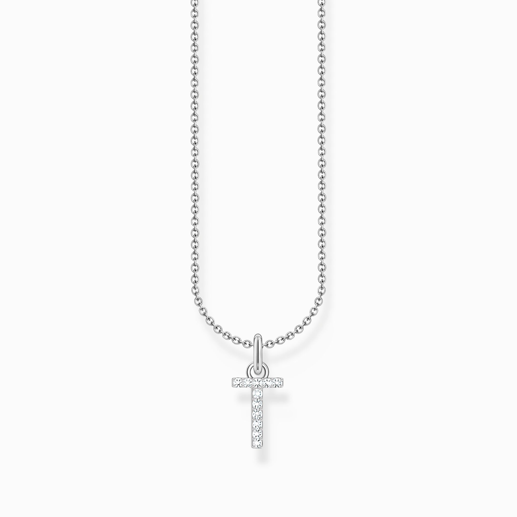 Silver necklace with letter pendant T and white zirconia from the Charming Collection collection in the THOMAS SABO online store