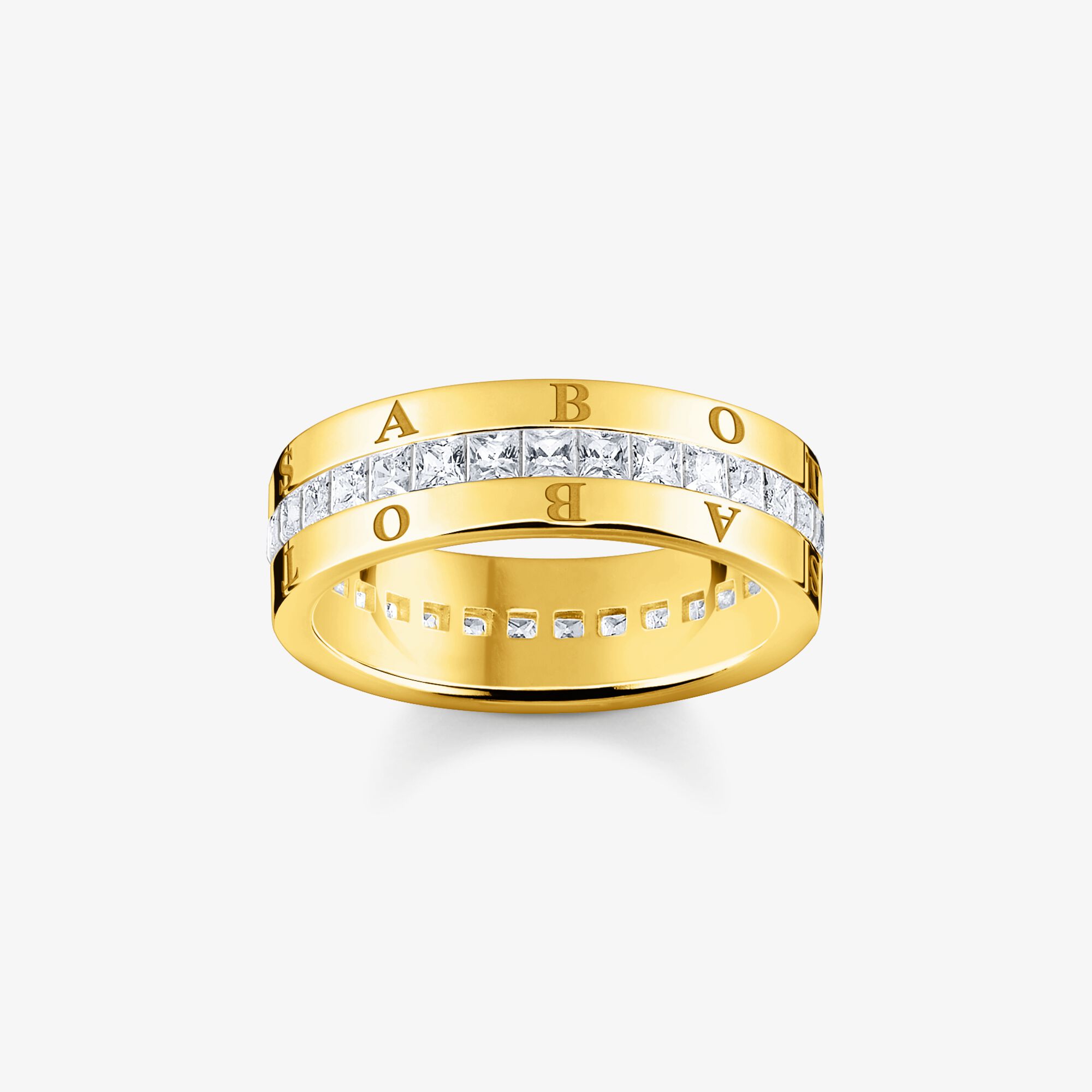 THOMAS SABO Bandring med vita stenar pavé guldpläterad, 925 sterlingsilver guldpläterat gult guld, Storlek: 48, för damer