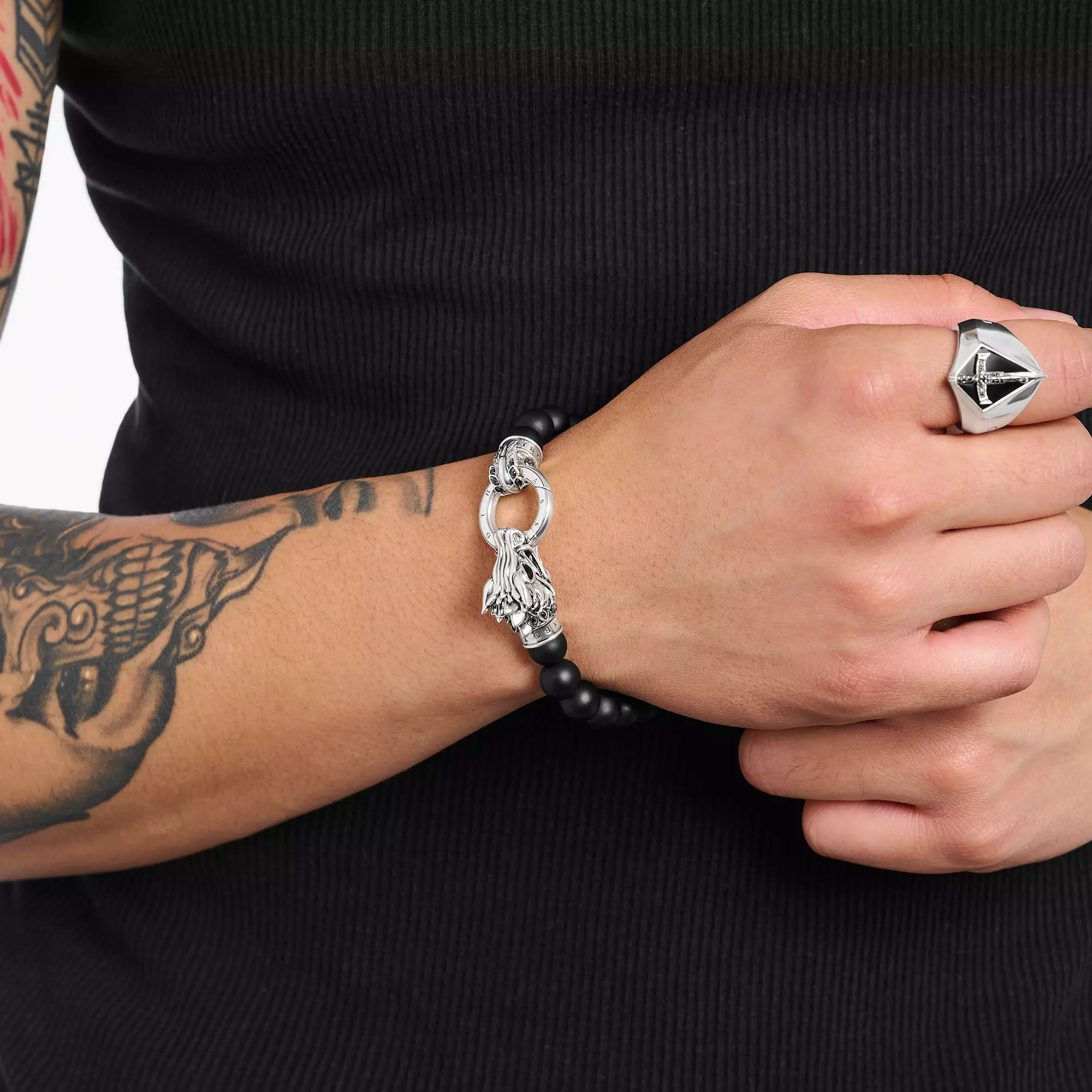 Bracelet with black obsidian beads and dragon clasp | THOMAS SABO