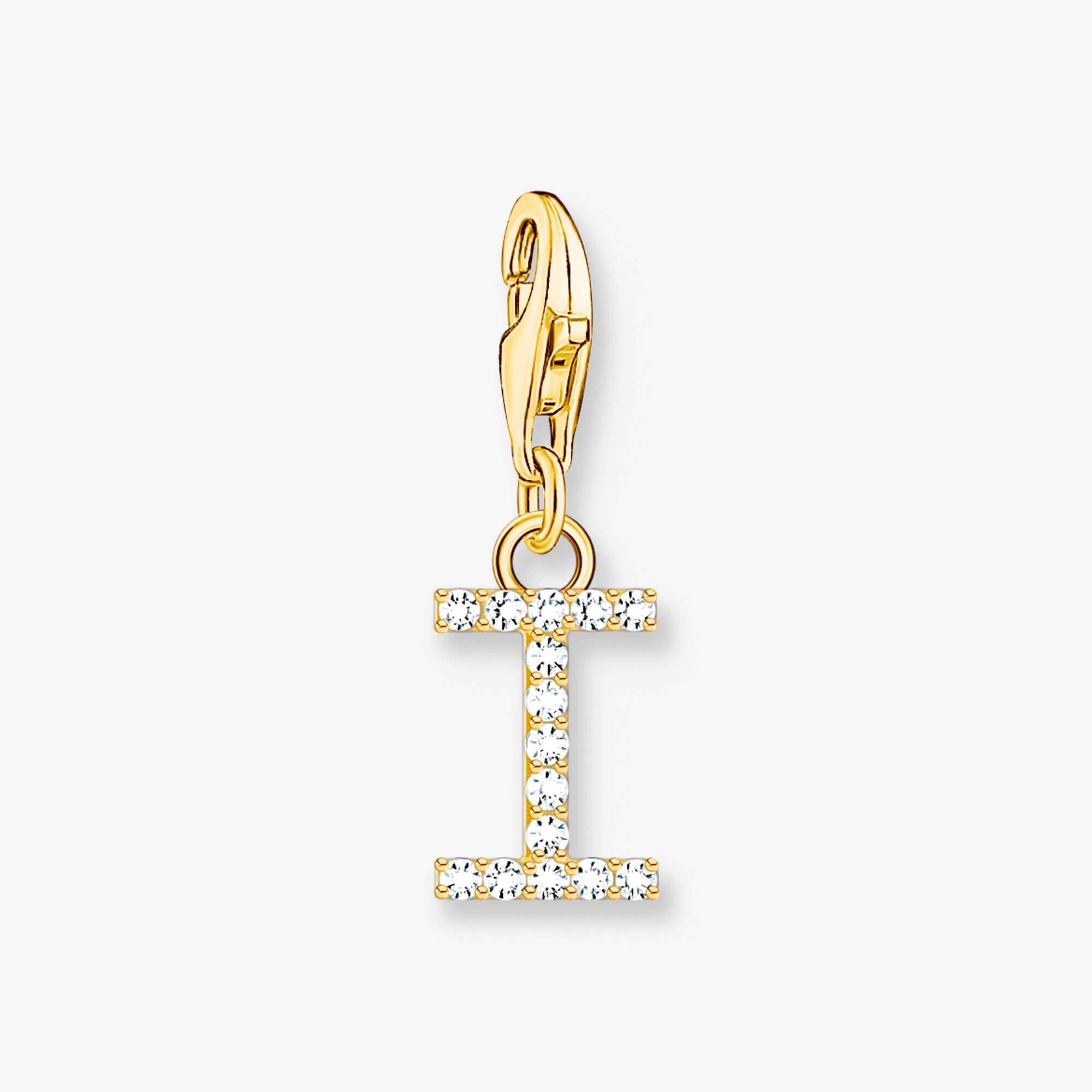THOMAS SABO Pendentif Charm lettre I avec pierres blanches plaqué or Argent sterling doré or jaune, Taille: one size, pour femme