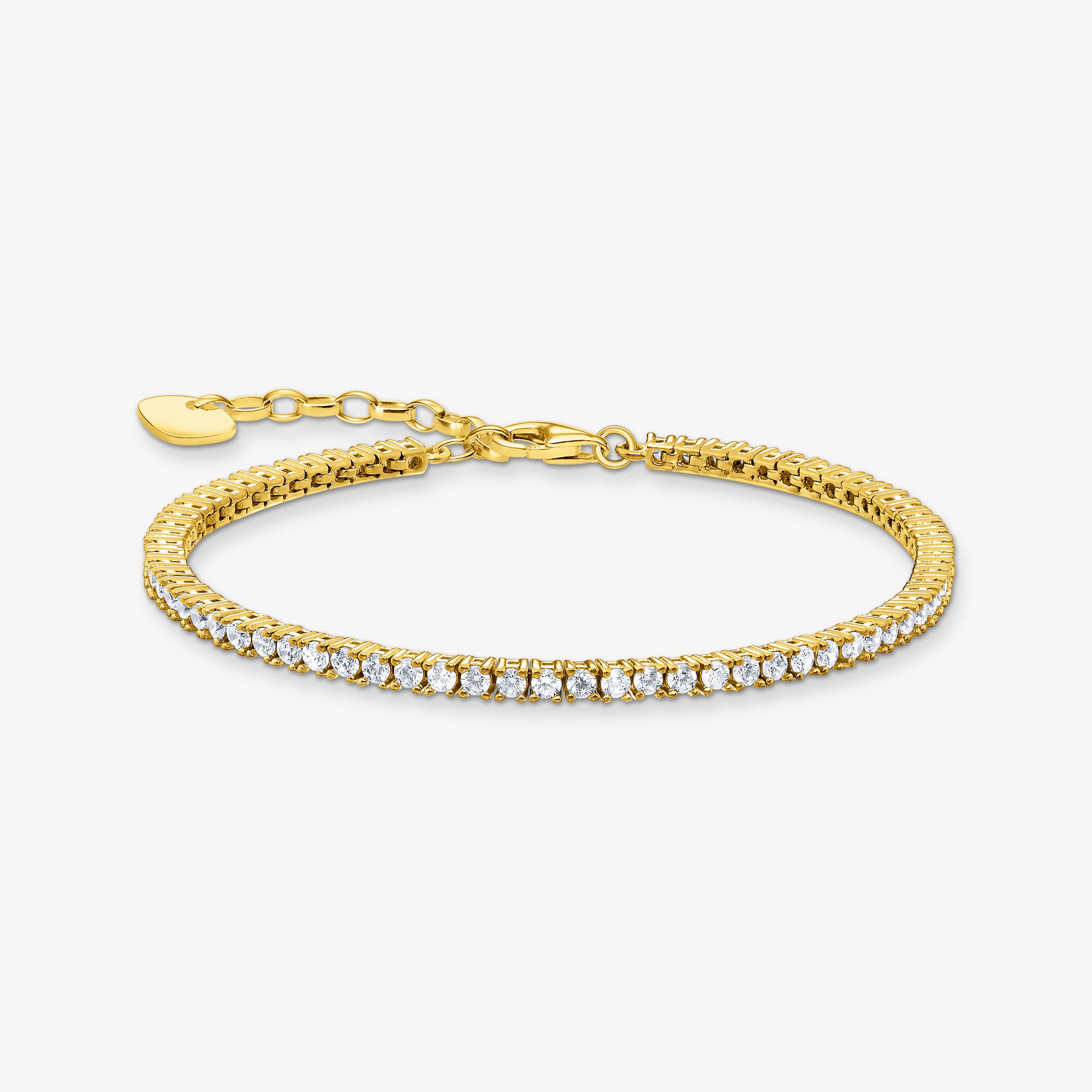 THOMAS SABO Bracelet rivière avec pierres blanches plaqué or, Argent sterling doré or jaune, Taille: 19 cm, femme