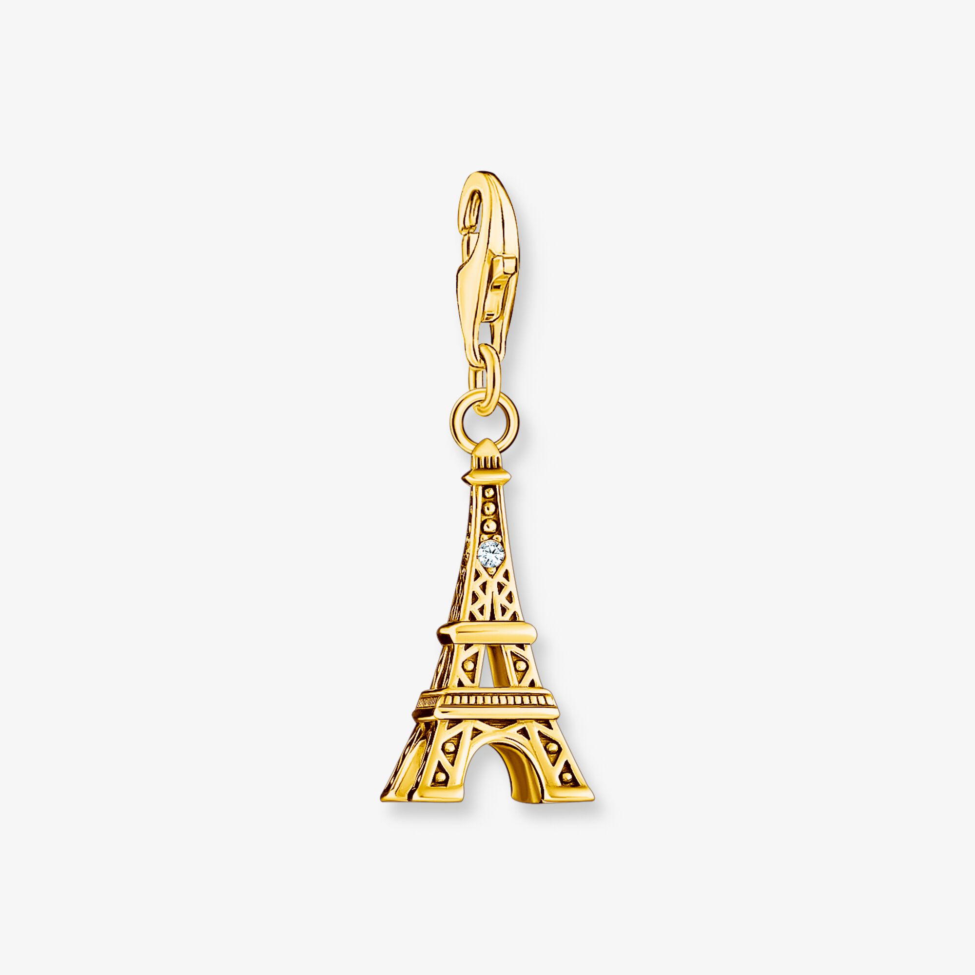 THOMAS SABO Breloque Charm tour Eiffel plaquée or, ornée d’une zircone blanche Argent sterling doré or jaune, Taille: one size, pour femme