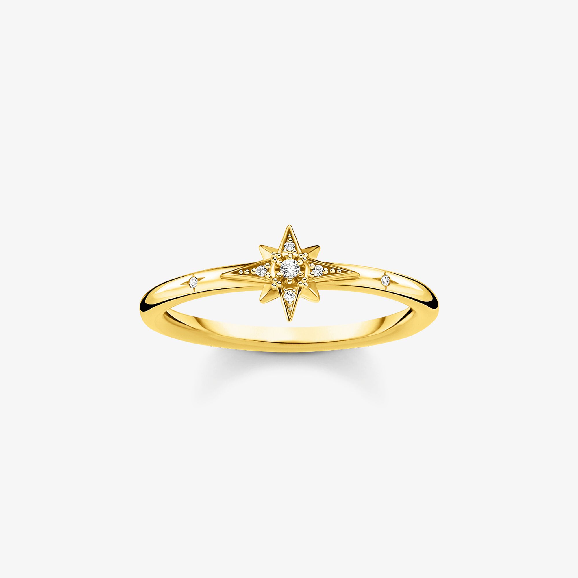 THOMAS SABO Ring Stern mit Steinen gold, Sterlingsilber Gelbgold vergoldet, Größe: 54, Damen