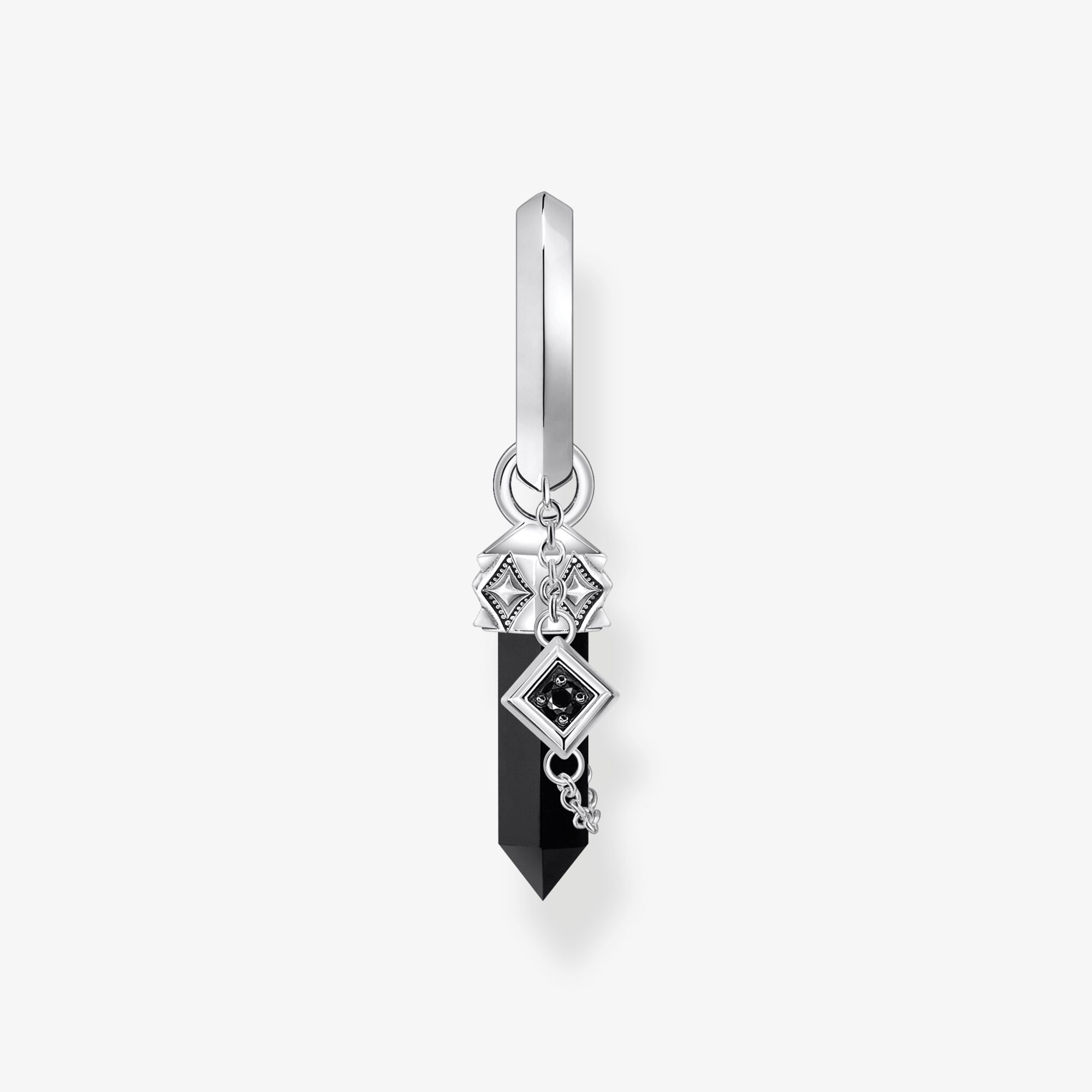 THOMAS SABO Einzel-Creole mit Onyx-Anhänger und Kette Silber geschwärzt, Sterlingsilber, Größe: one size, Unisex