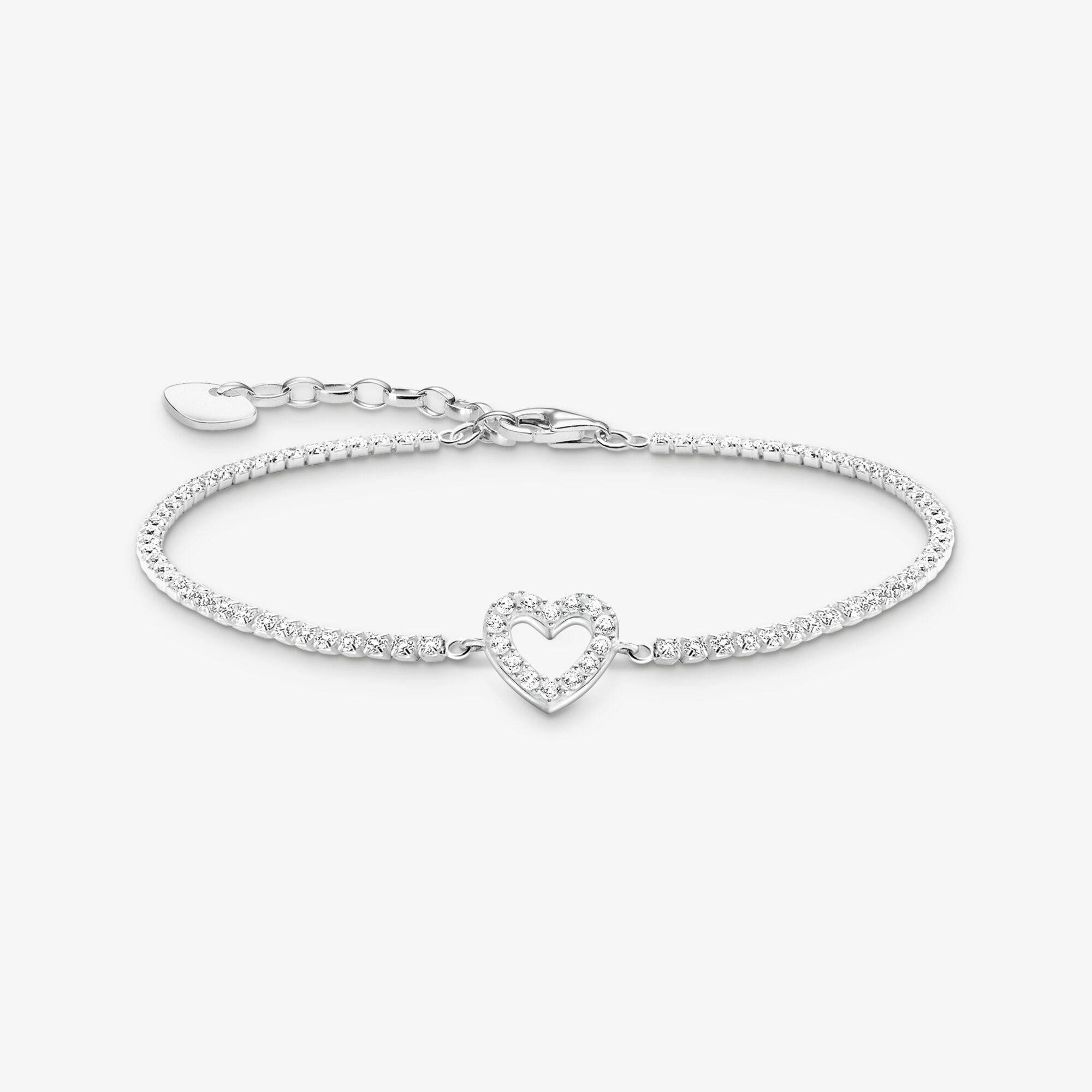 THOMAS SABO Bracelet tennis cœur avec pierres blanches en argent, Argent sterling, Taille: 19 cm, femme