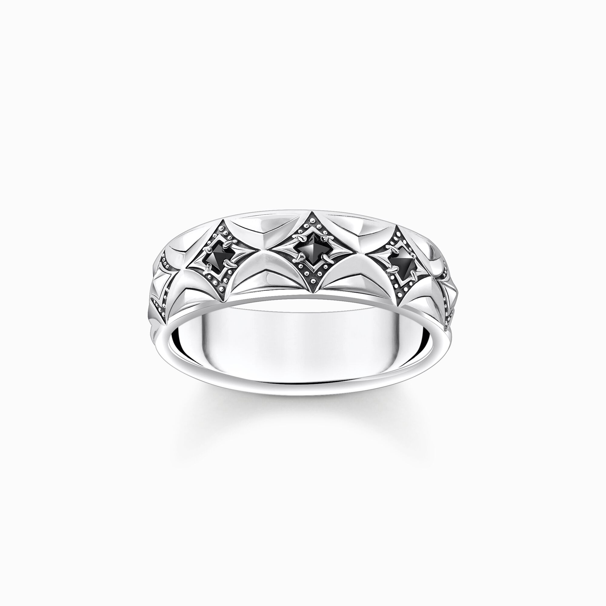 Silver blackend band ring with rhombus pattern and zirconia from the  collection in the THOMAS SABO online store