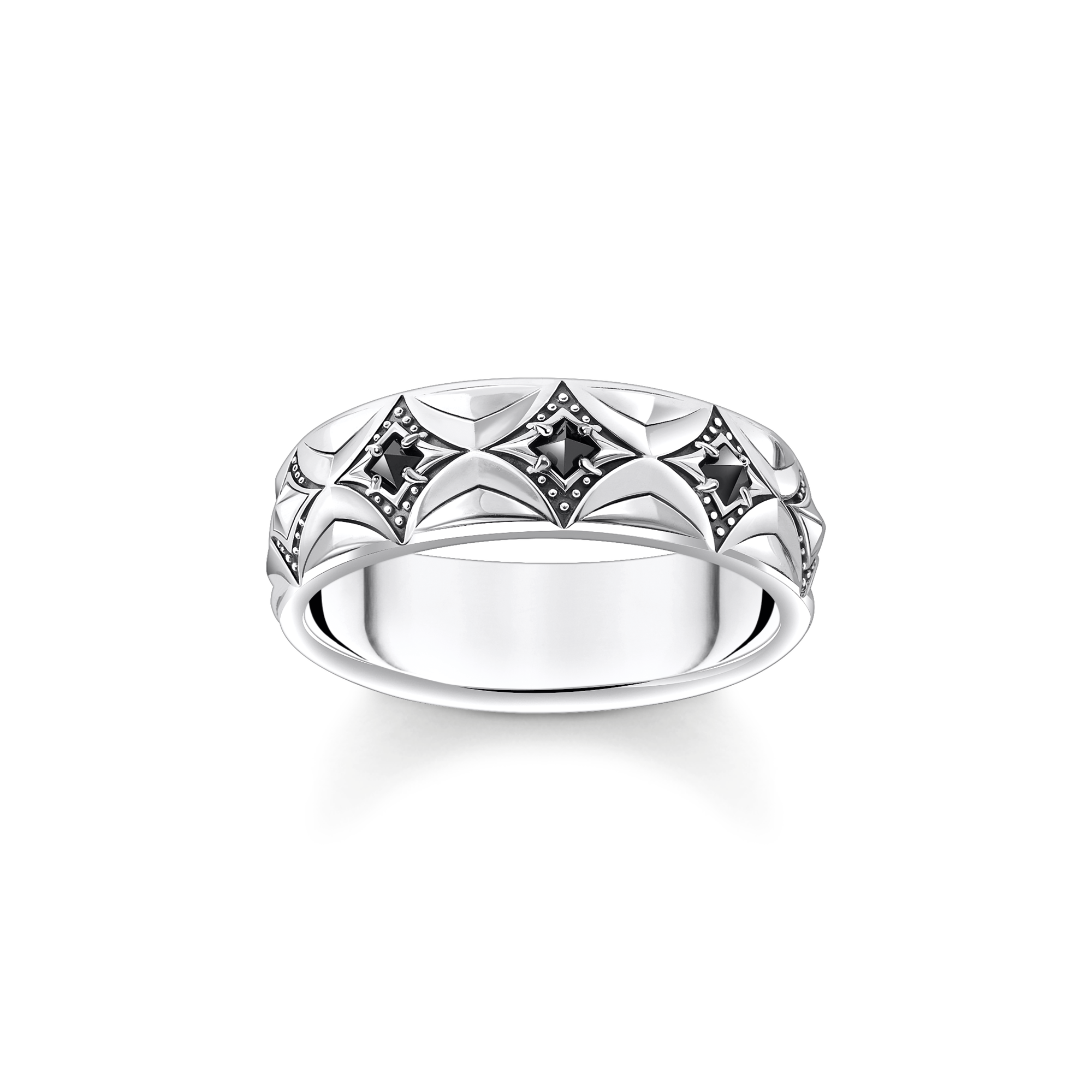 Thomas Sabo Ring Rautenmuster mit schwarzen Steinen Silber geschwärzt schwarz TR2453-643-11-62