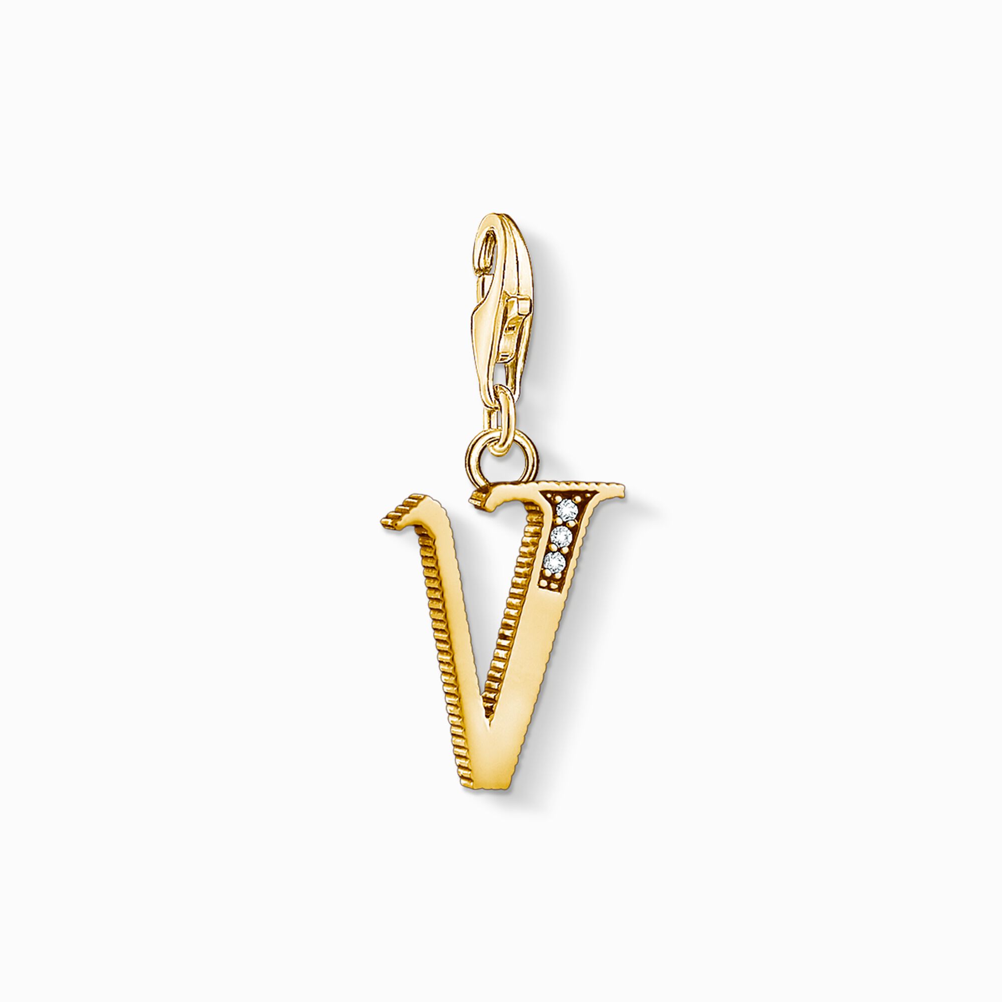 Charm pendant letter V  gold from the Charm Club collection in the THOMAS SABO online store
