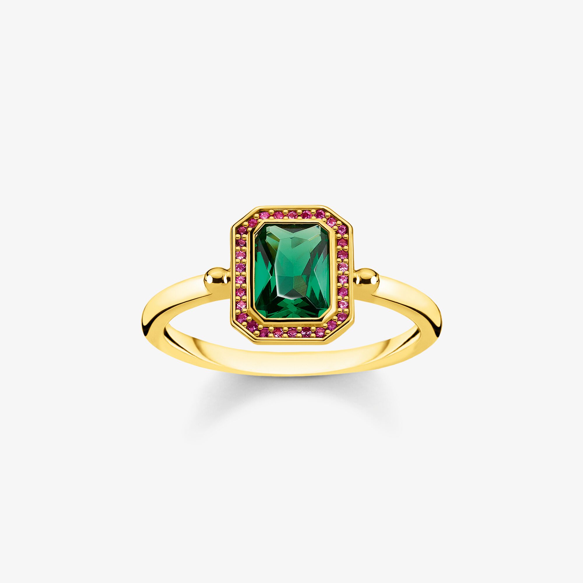 THOMAS SABO Ring Steine rot und grün gold, Sterlingsilber Gelbgold vergoldet, Größe: 54, Damen