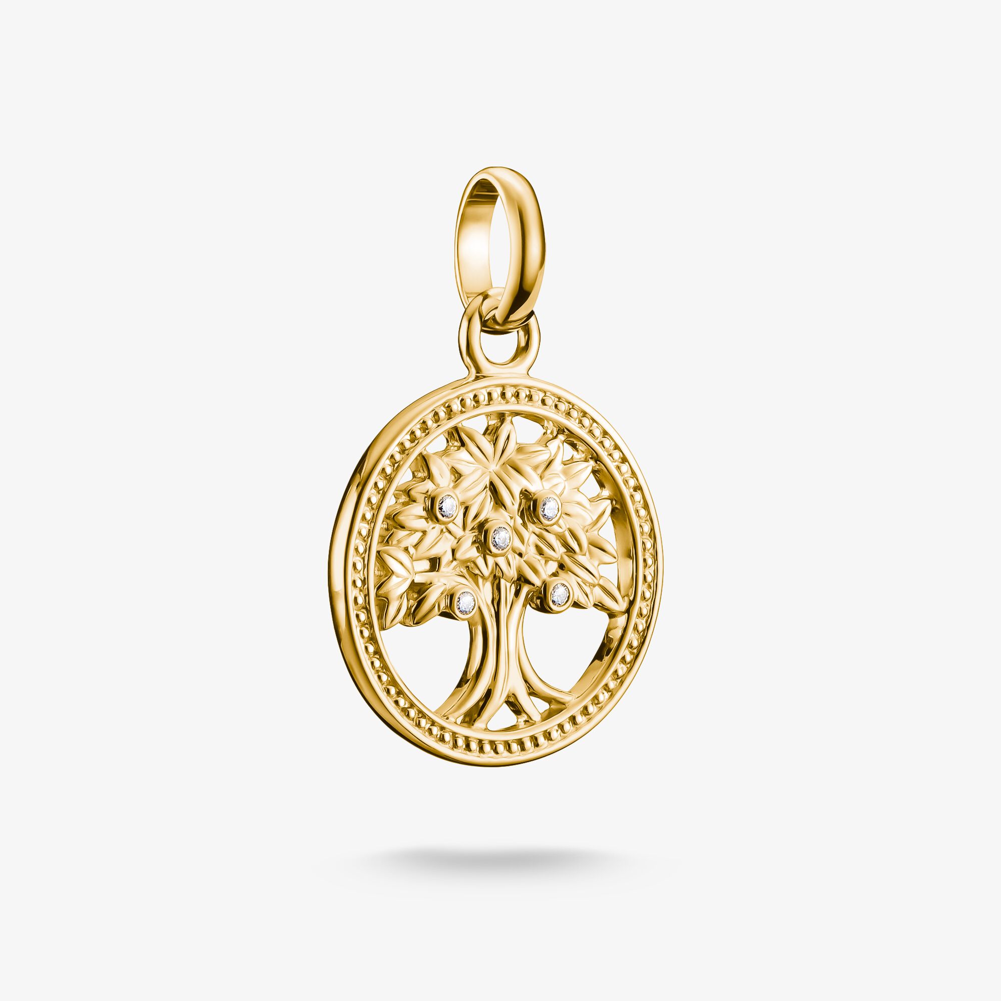 THOMAS SABO Pendentif Charm arbre de l’amour avec pierres blanches Connect plaqué or, Argent sterling doré or jaune, Taille: one size, femme