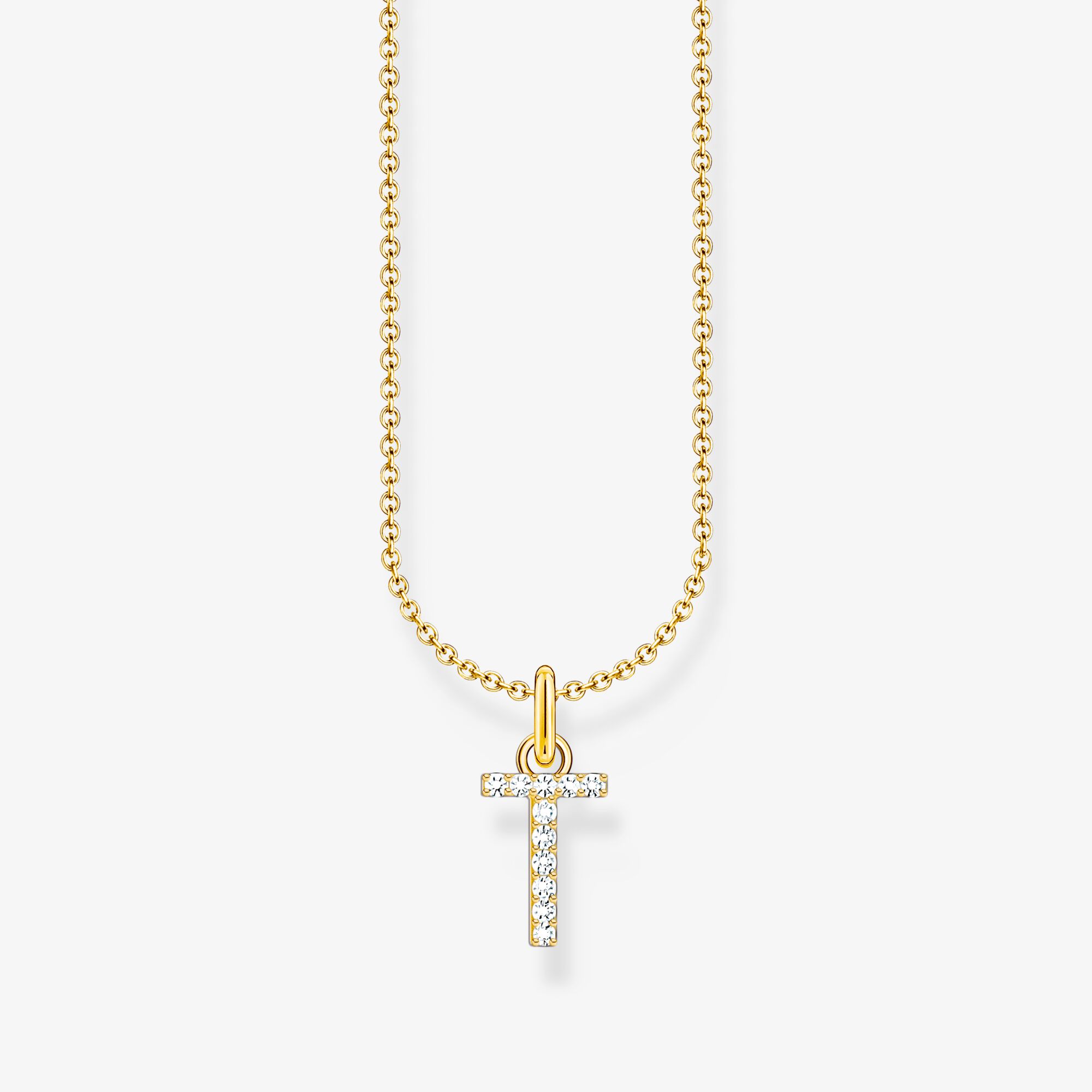 THOMAS SABO Kette mit Buchstaben-Anhänger T vergoldet, Sterlingsilber Gelbgold vergoldet, Größe: 45 cm, Damen