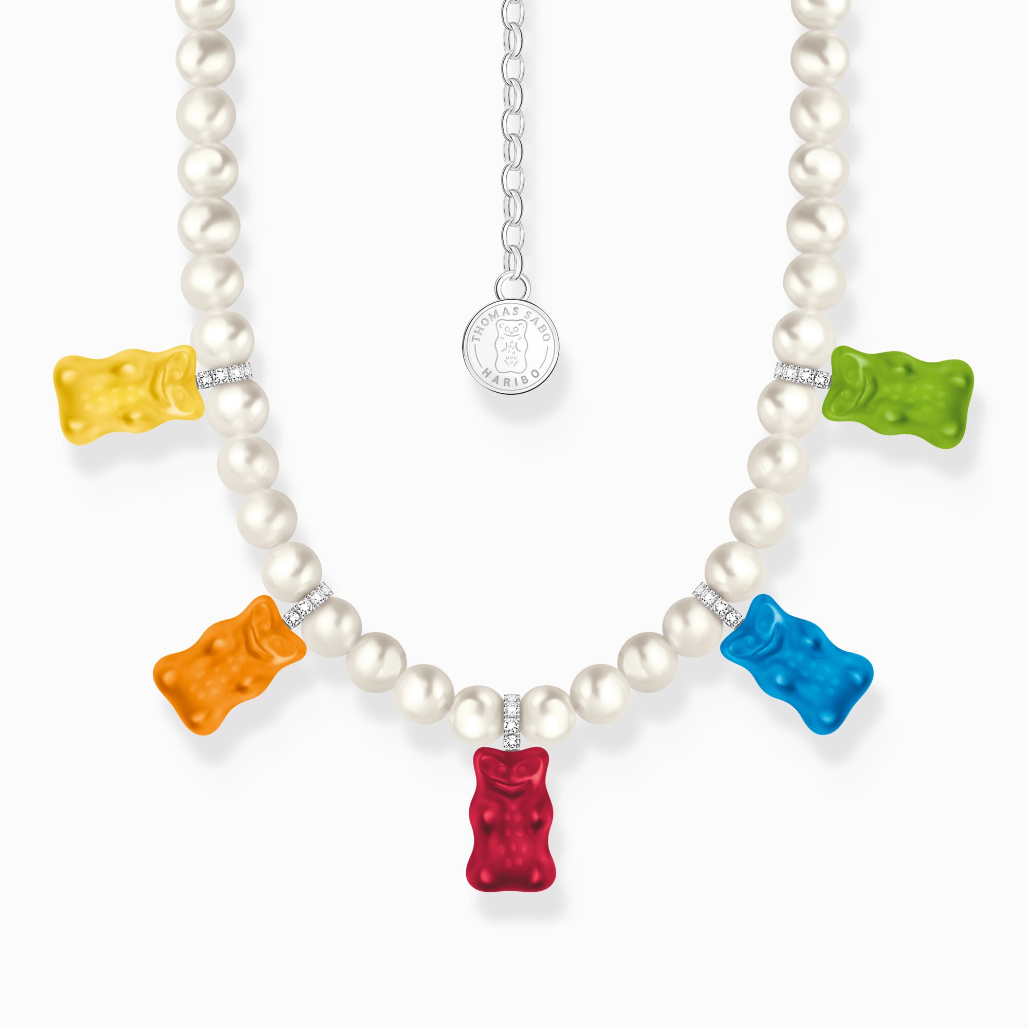 Silver pearl necklace with 5 colourful goldbears from the Charming Collection collection in the THOMAS SABO online store