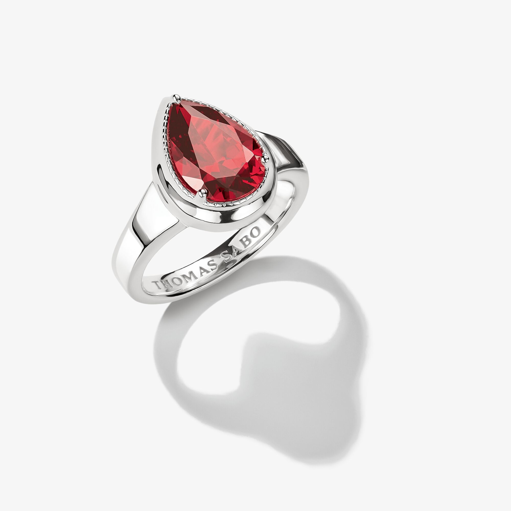 THOMAS SABO Bague goutte pierre rouge zircone Elyndra argent Argent sterling, Taille: 54, pour femme
