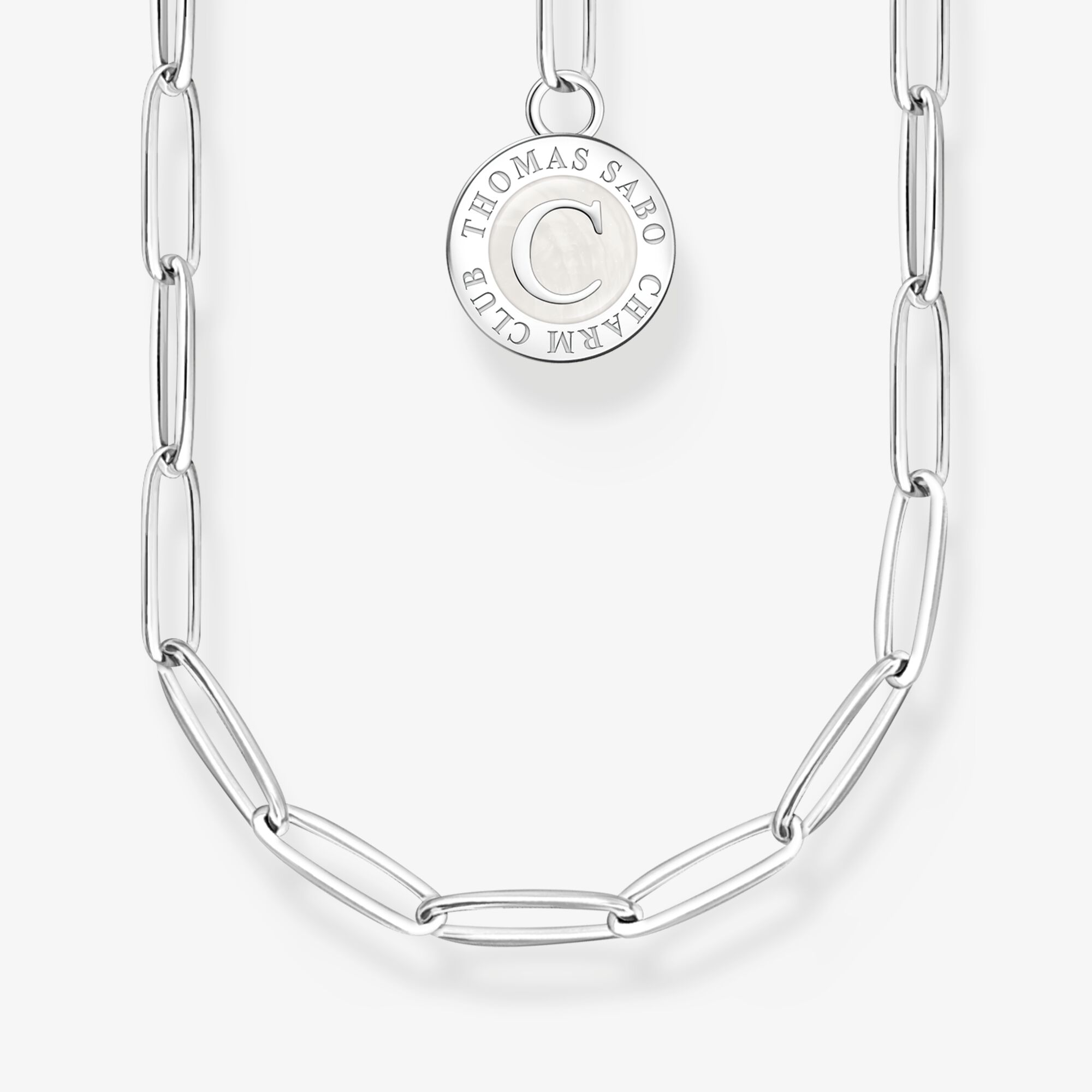 THOMAS SABO Charm-halsband med vit bricka silver, 925 sterlingsilver, Storlek: 45 cm, för damer