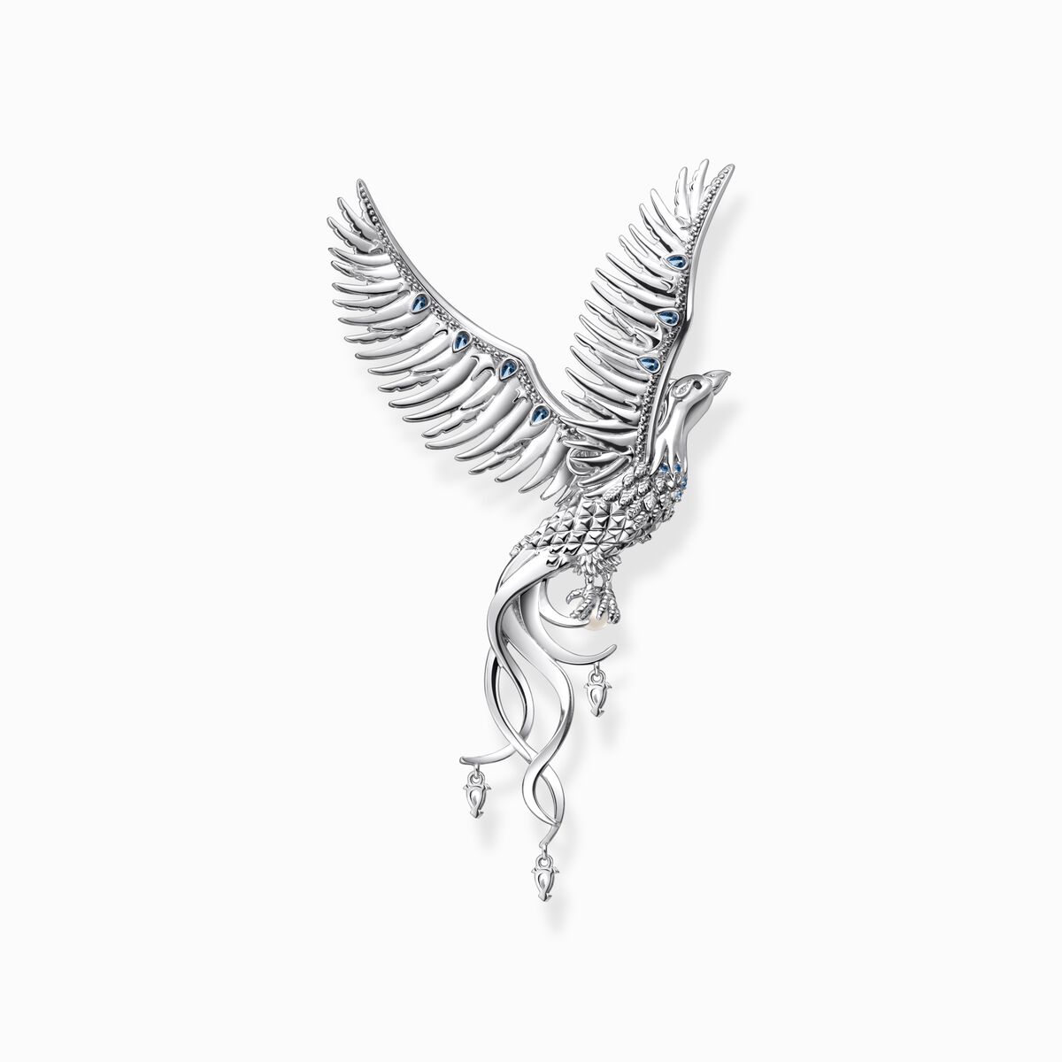 Necklace pendant: artistic phoenix, silver