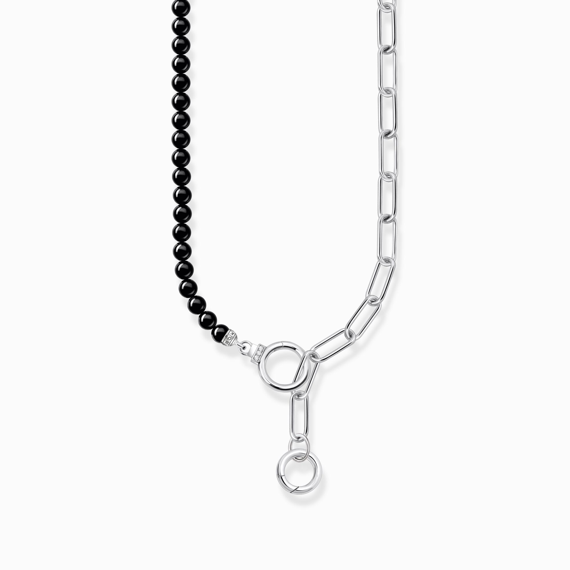 Silver necklace with onxy beads, white zirconia and ring clasps from the  collection in the THOMAS SABO online store