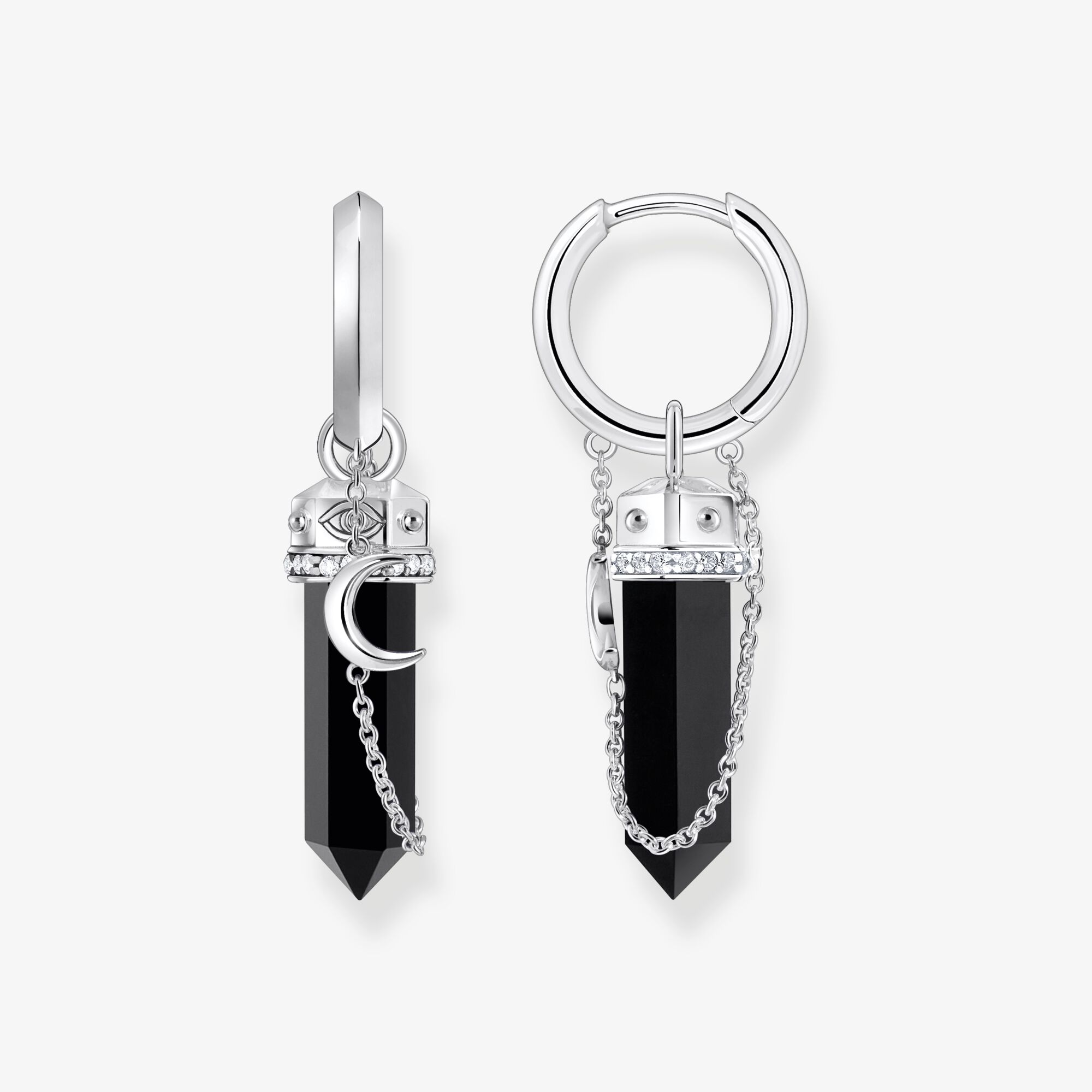 THOMAS SABO Creolen mit Onyx-Anhänger und Kette Silber geschwärzt, Sterlingsilber, Größe: one size, Damen