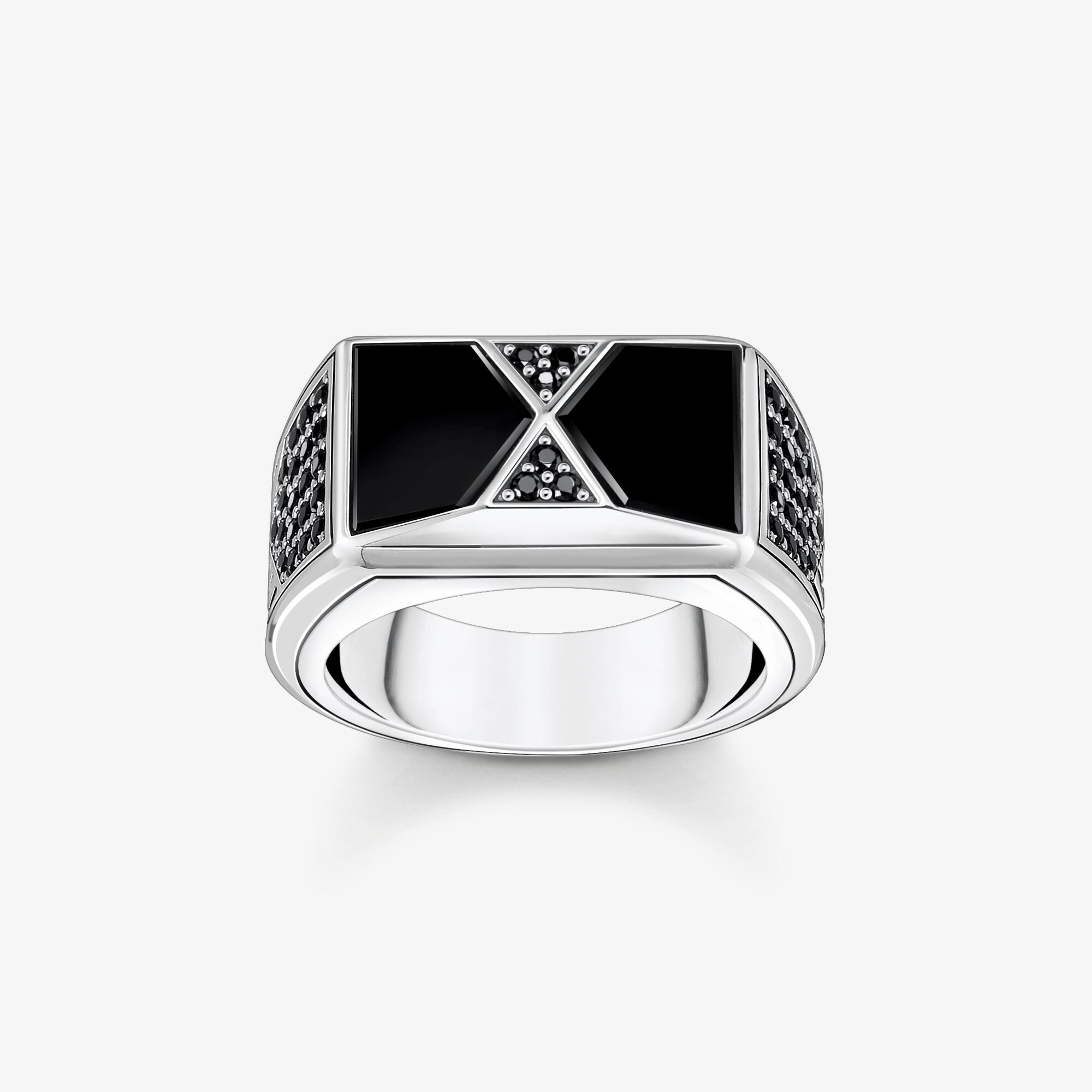 THOMAS SABO Ring med svarta onyx och svarta stenar silver, 925 sterlingsilver svärtat, Storlek: 52, Unisex